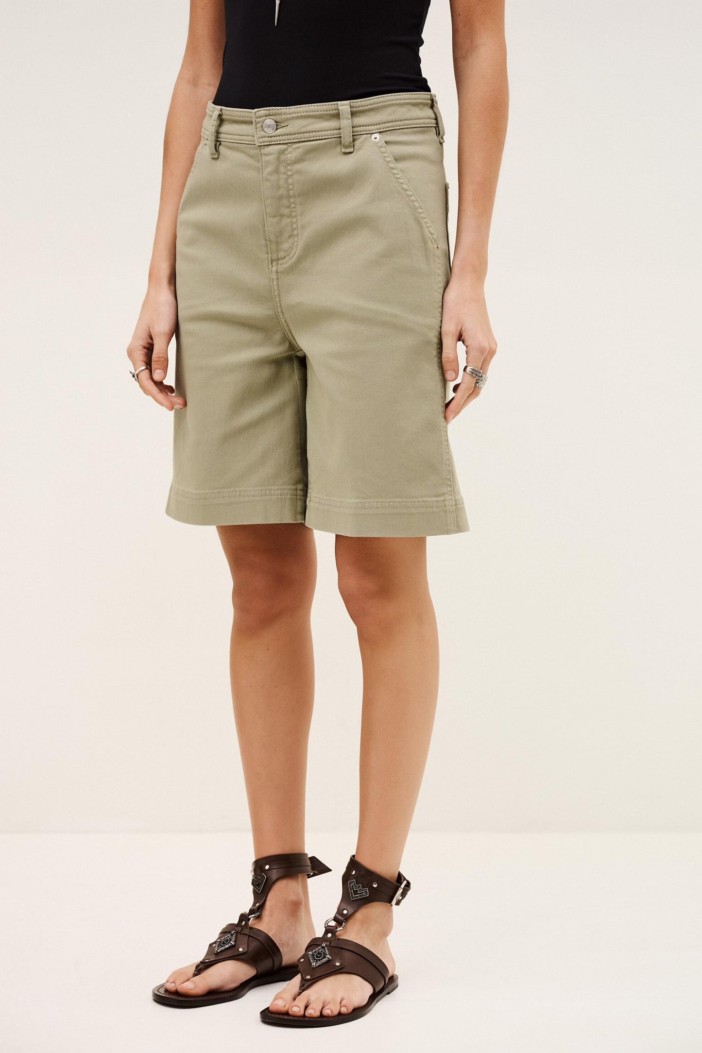 ba&sh Loose-Fitting Cotton Bermuda Shorts Todd Green