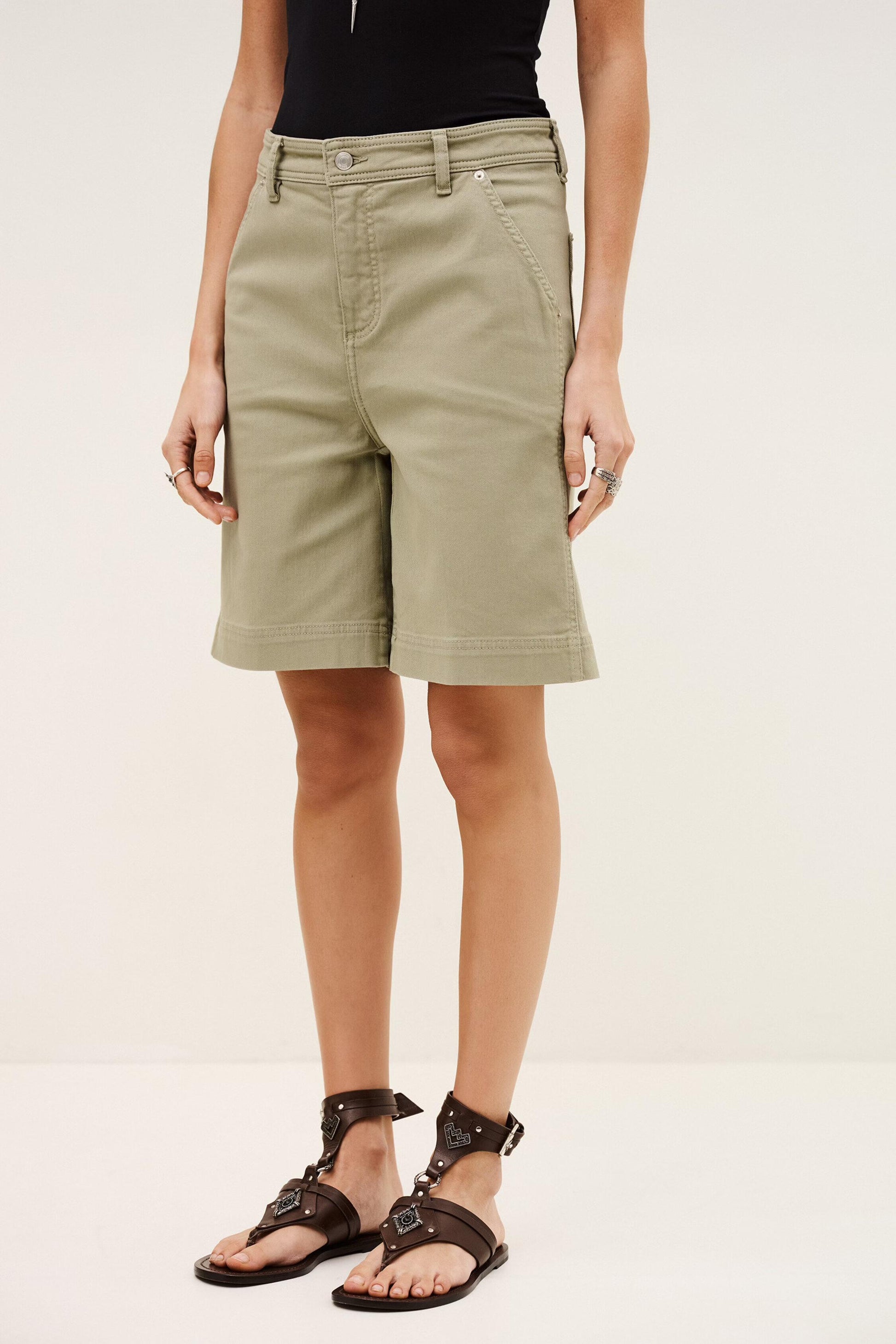 ba&sh Loose-Fitting Cotton Bermuda Shorts Todd Green