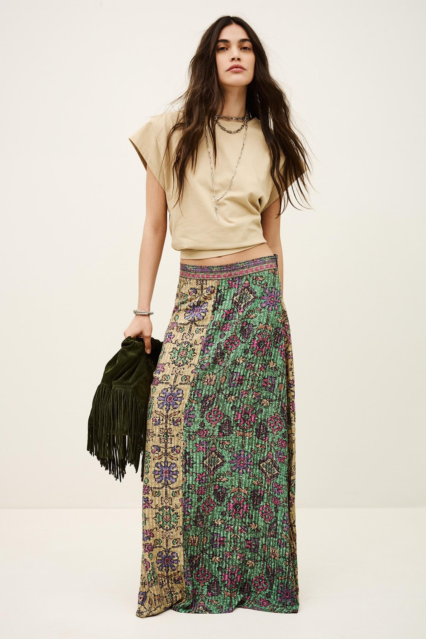 ba&sh Midi Skirt Pario Green