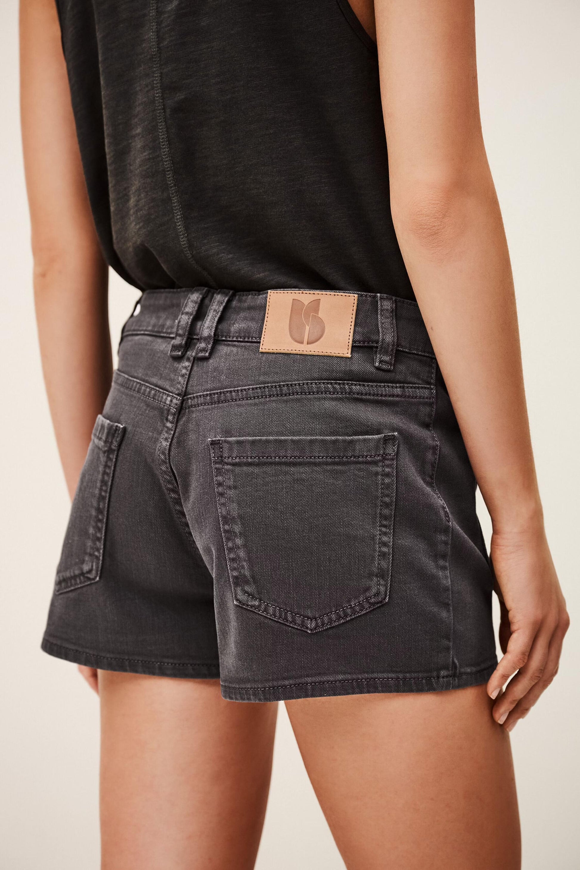 ba&sh High-Waisted Denim Shorts Reno Gray