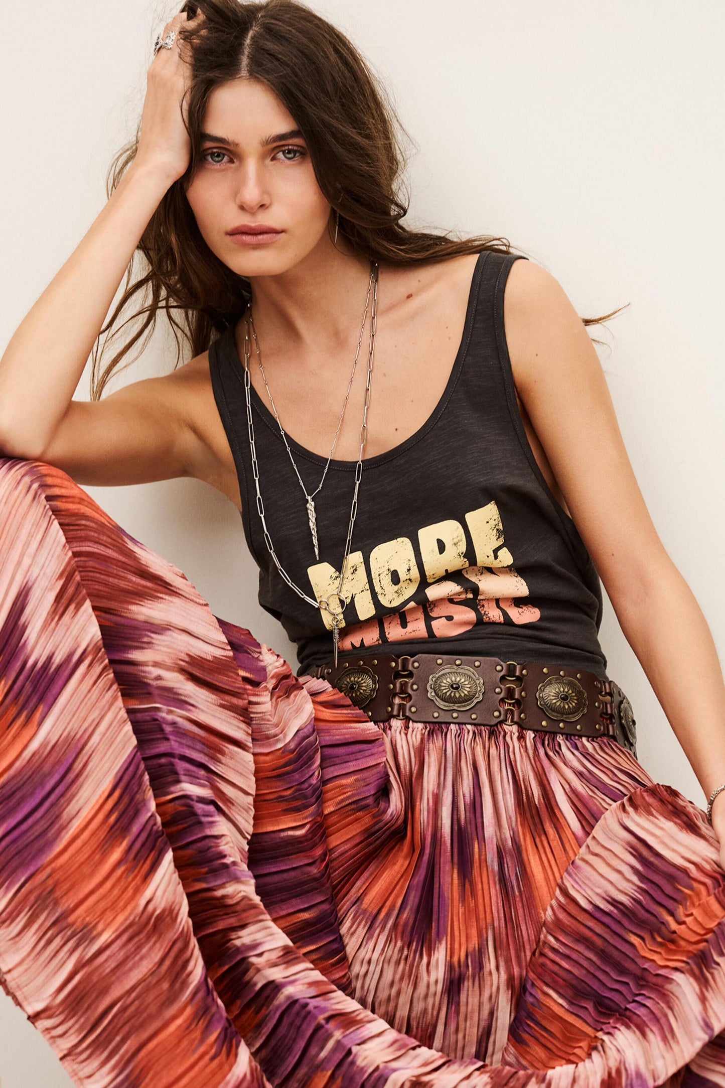 ba&sh Pleated Midi Skirt Ariette Orange