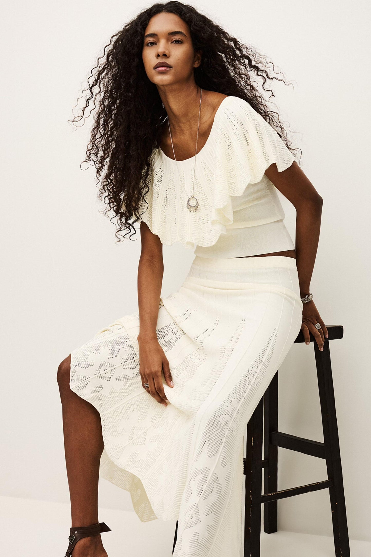 ba&sh Knit Maxi Skirt Serta Off-White