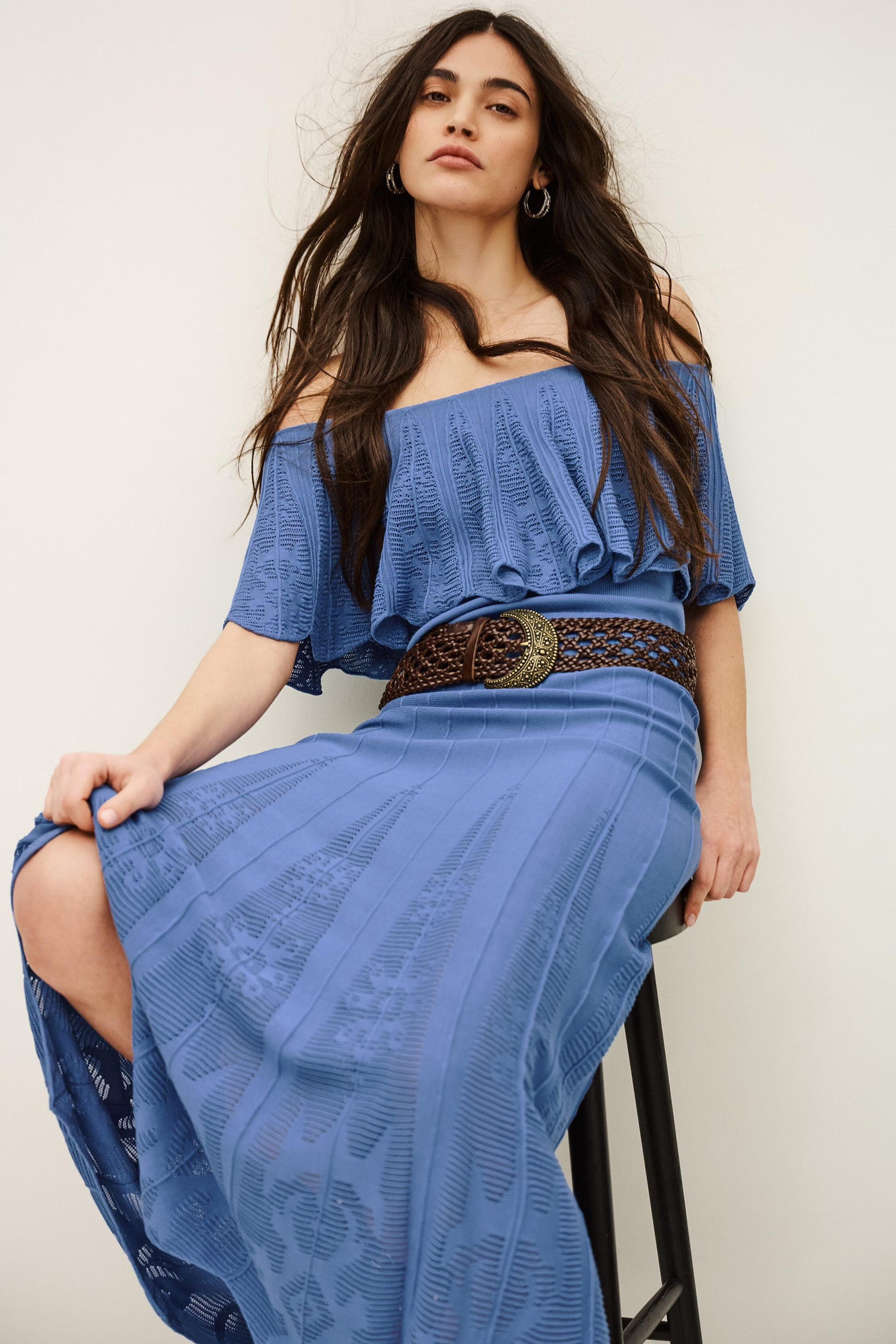 ba&sh Knit Maxi Skirt Serta Blue