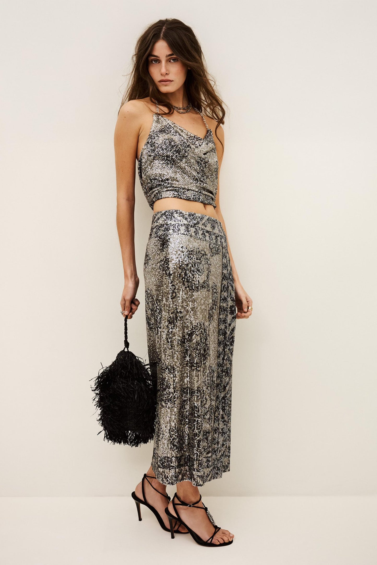 ba&sh Patterned Maxi Skirt Silvia Black