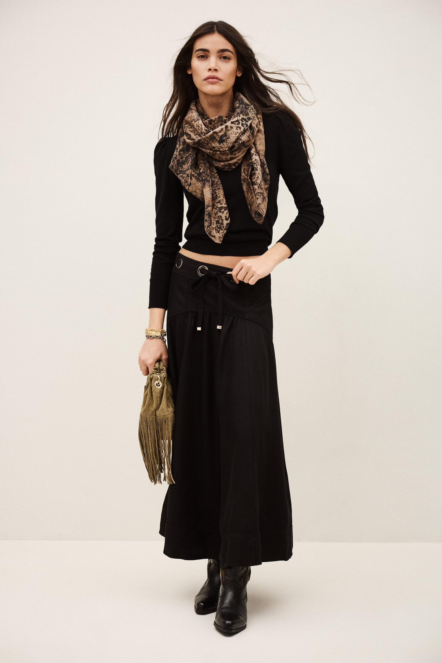 ba&sh Waisted Midi Skirt Ponia Black