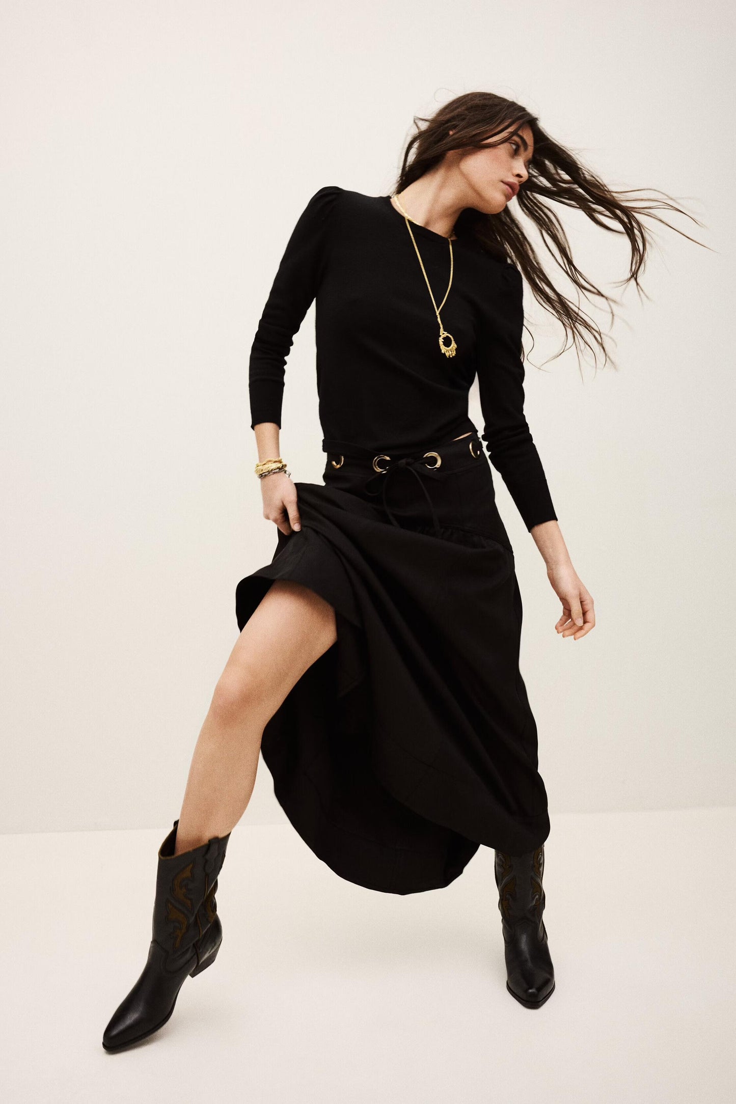 ba&sh Waisted Midi Skirt Ponia Black