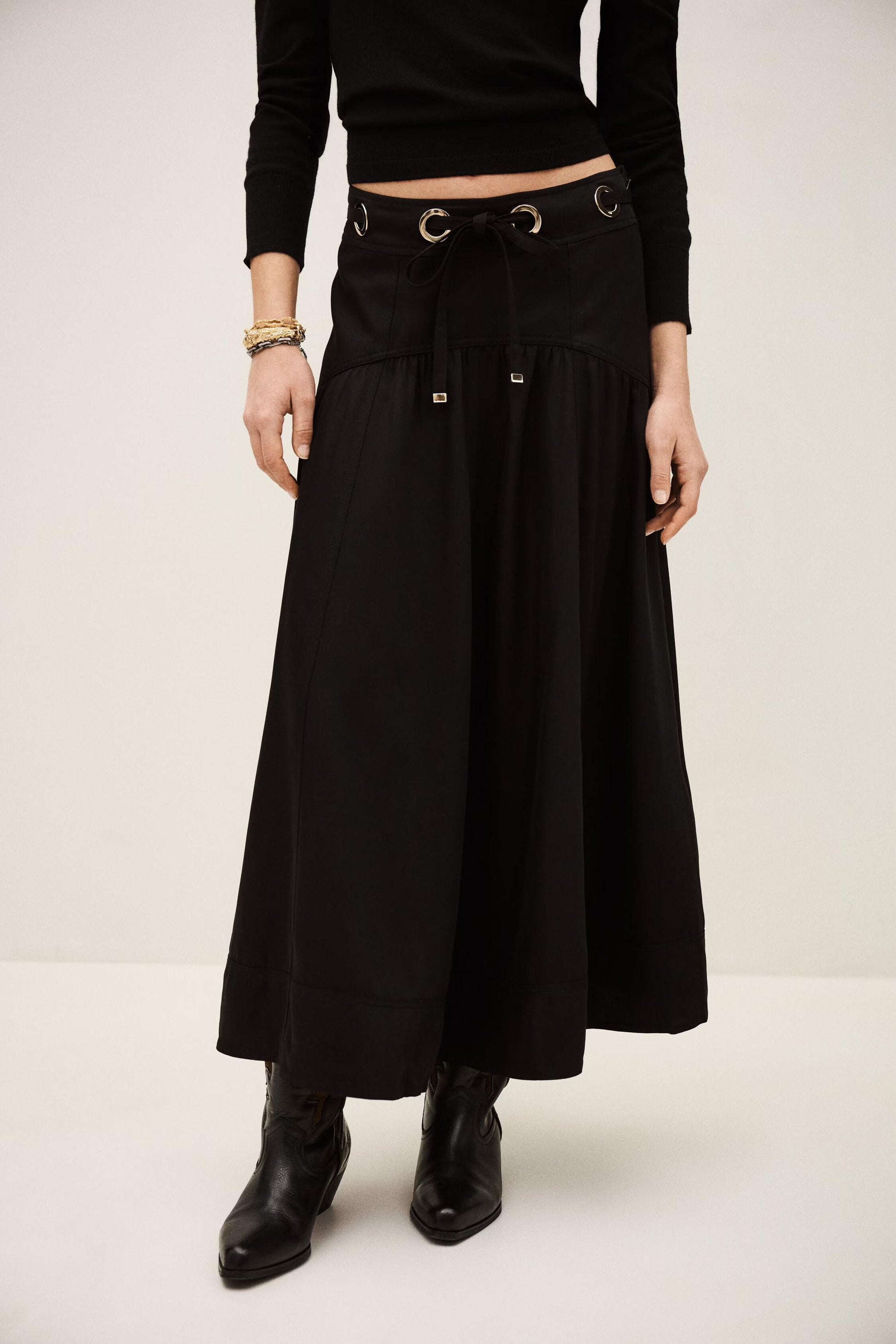 ba&sh Waisted Midi Skirt Ponia Black
