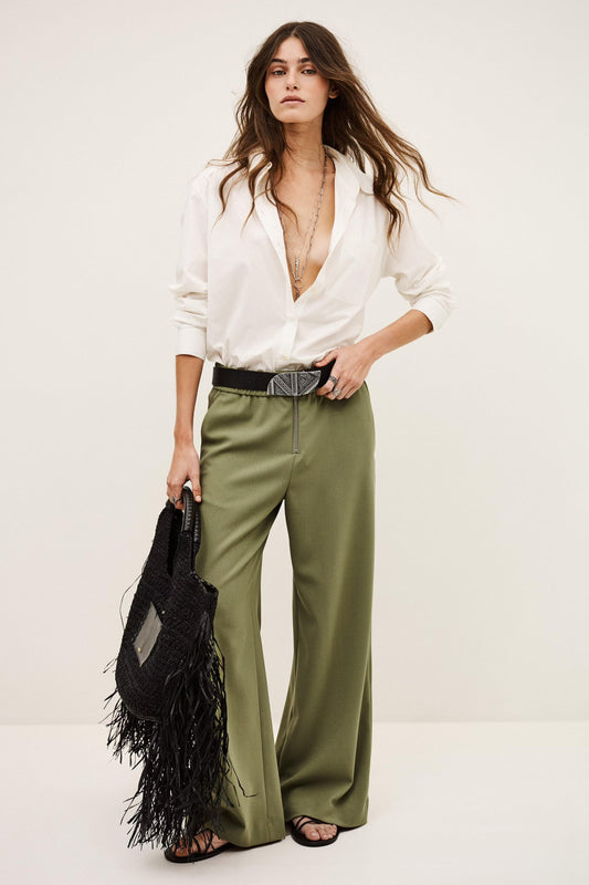 ba&sh Wide-Leg Waisted Pants Narlos Green