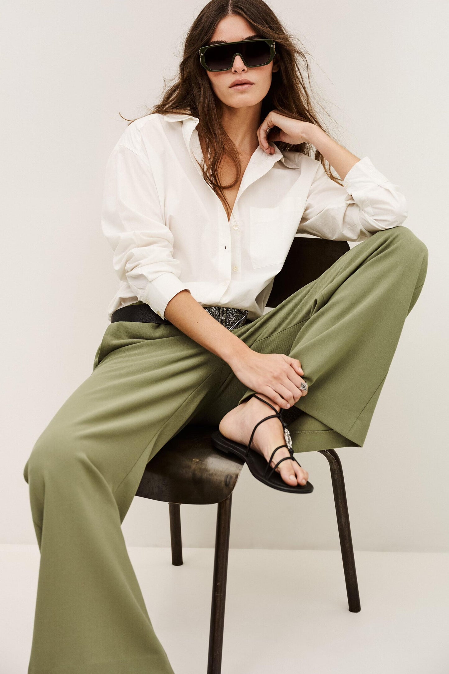 ba&sh Wide-Leg Waisted Pants Narlos Green