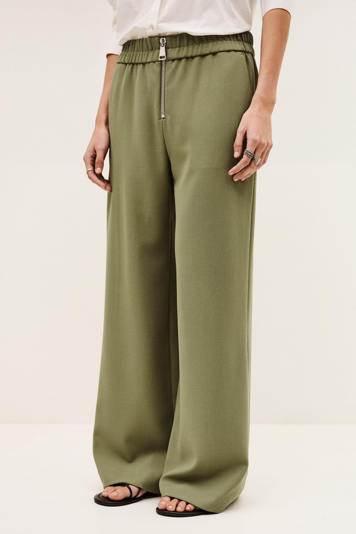 ba&sh Wide-Leg Waisted Pants Narlos Green