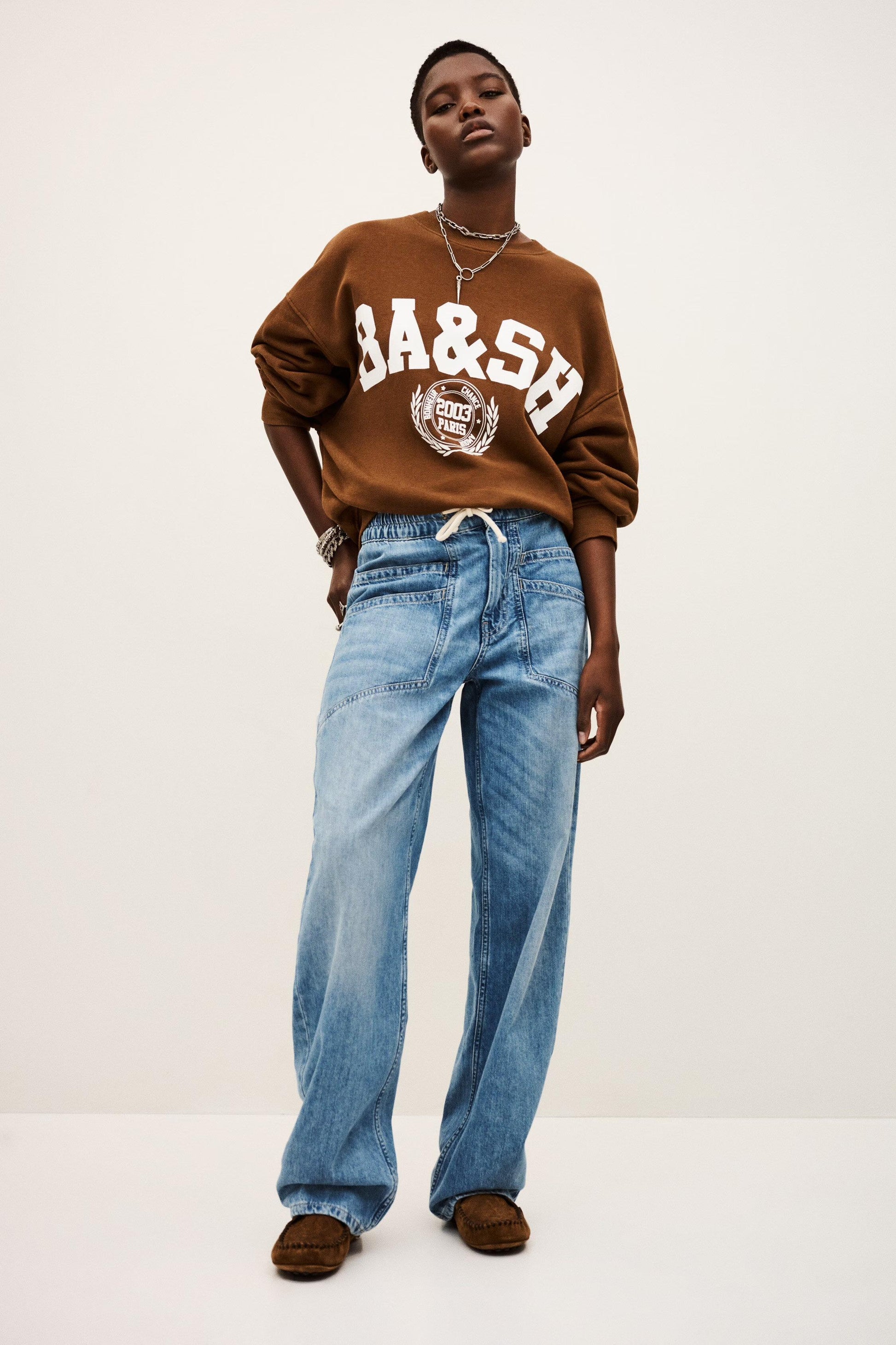 ba&sh Elastic Waist Jeans Mima Blue