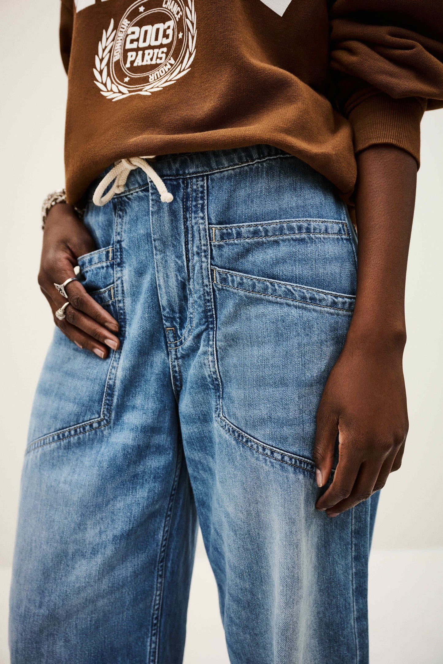 ba&sh Elastic Waist Jeans Mima Blue