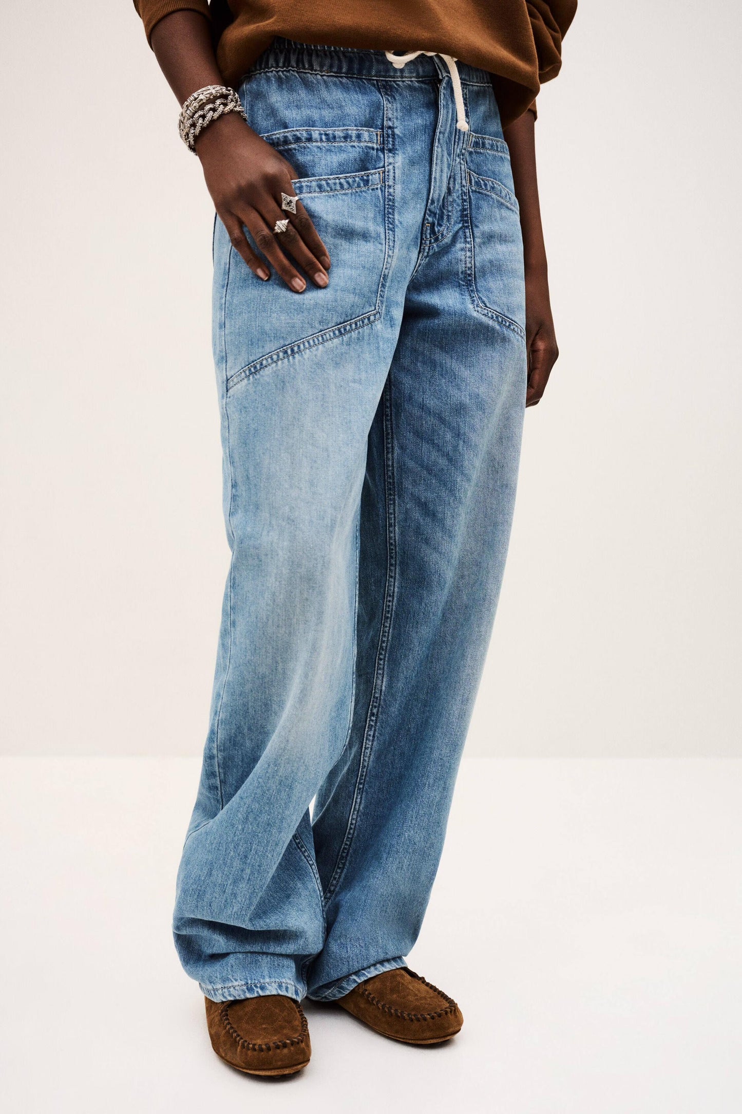 ba&sh Elastic Waist Jeans Mima Blue
