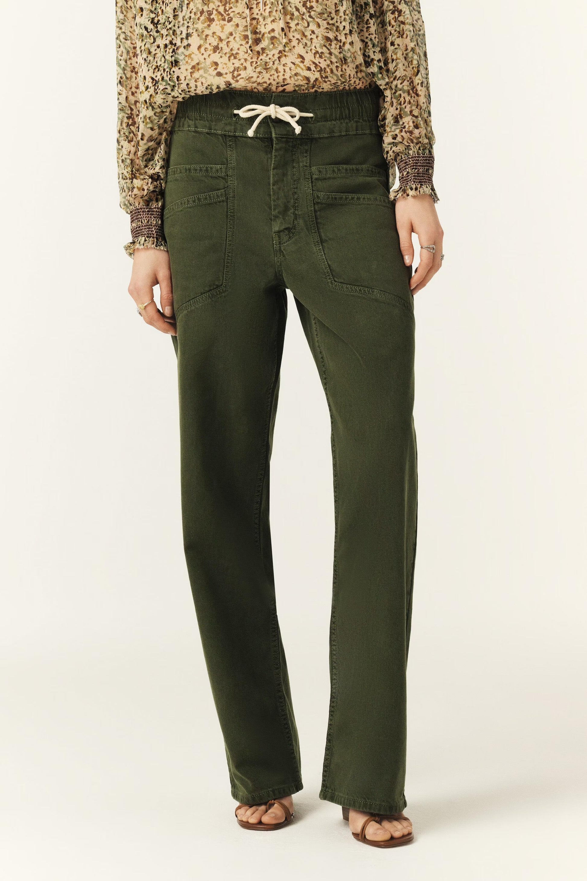 ba&sh Loose Straight-Leg Pants Fima Green
