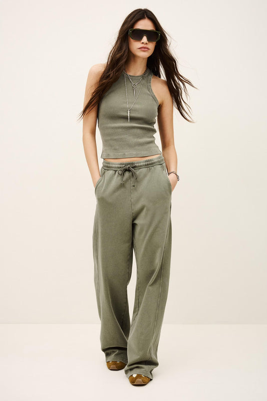 ba&sh Cotton Wide-Leg Pants Koko Green