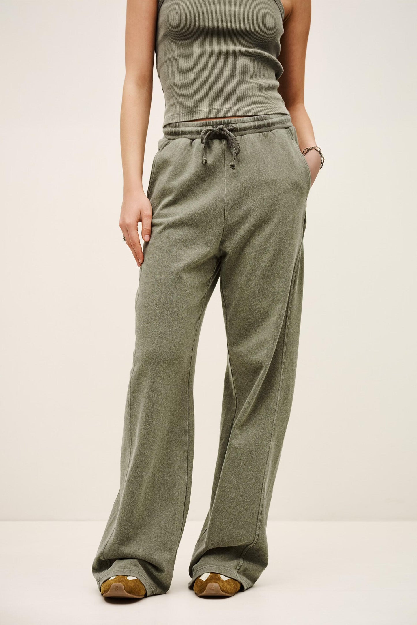 ba&sh Cotton Wide-Leg Pants Koko Green