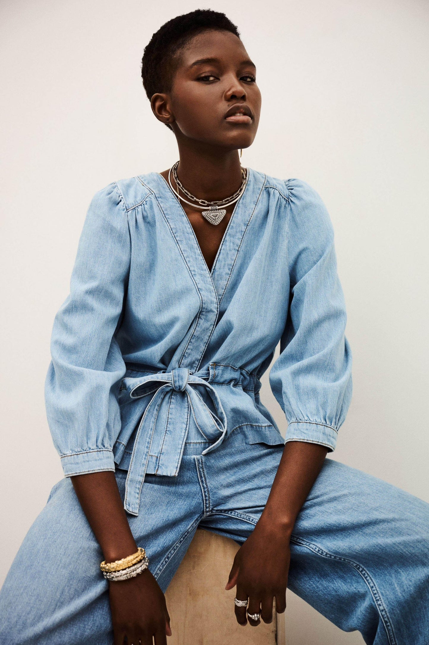 ba&sh Long-Sleeve Top Lavina Blue