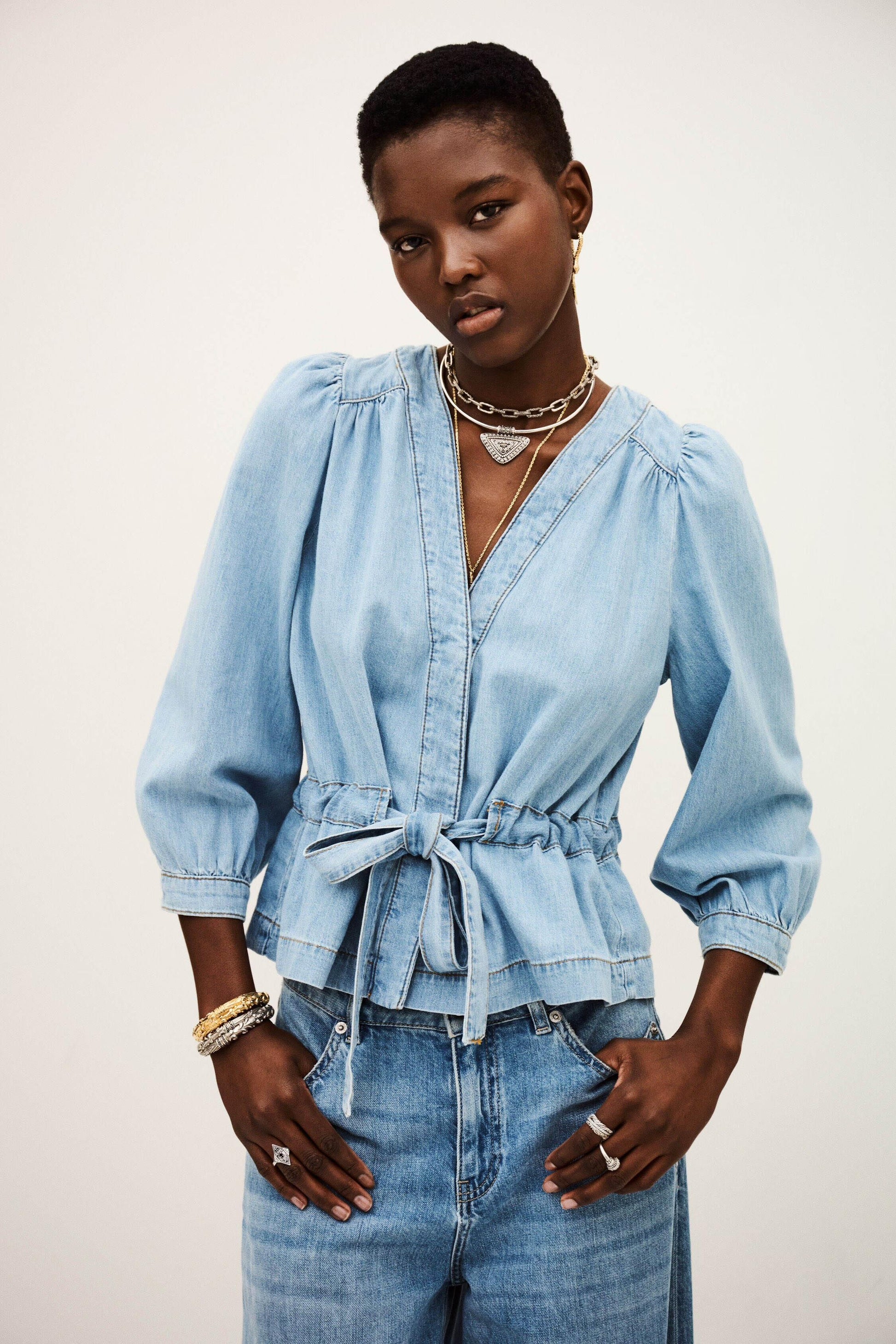 ba&sh Long-Sleeve Top Lavina Blue