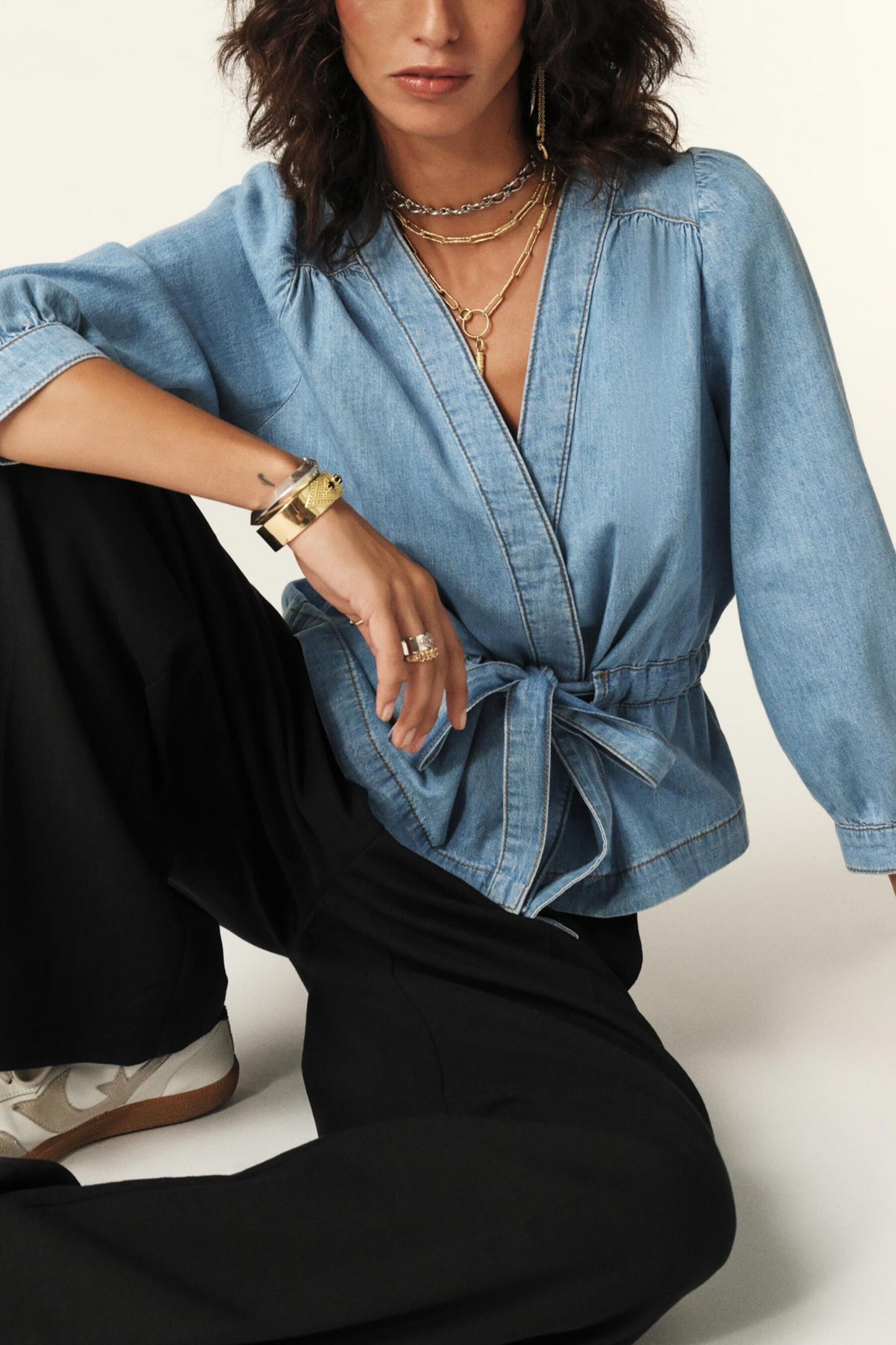 ba&sh Long-Sleeve Top Lavina Blue