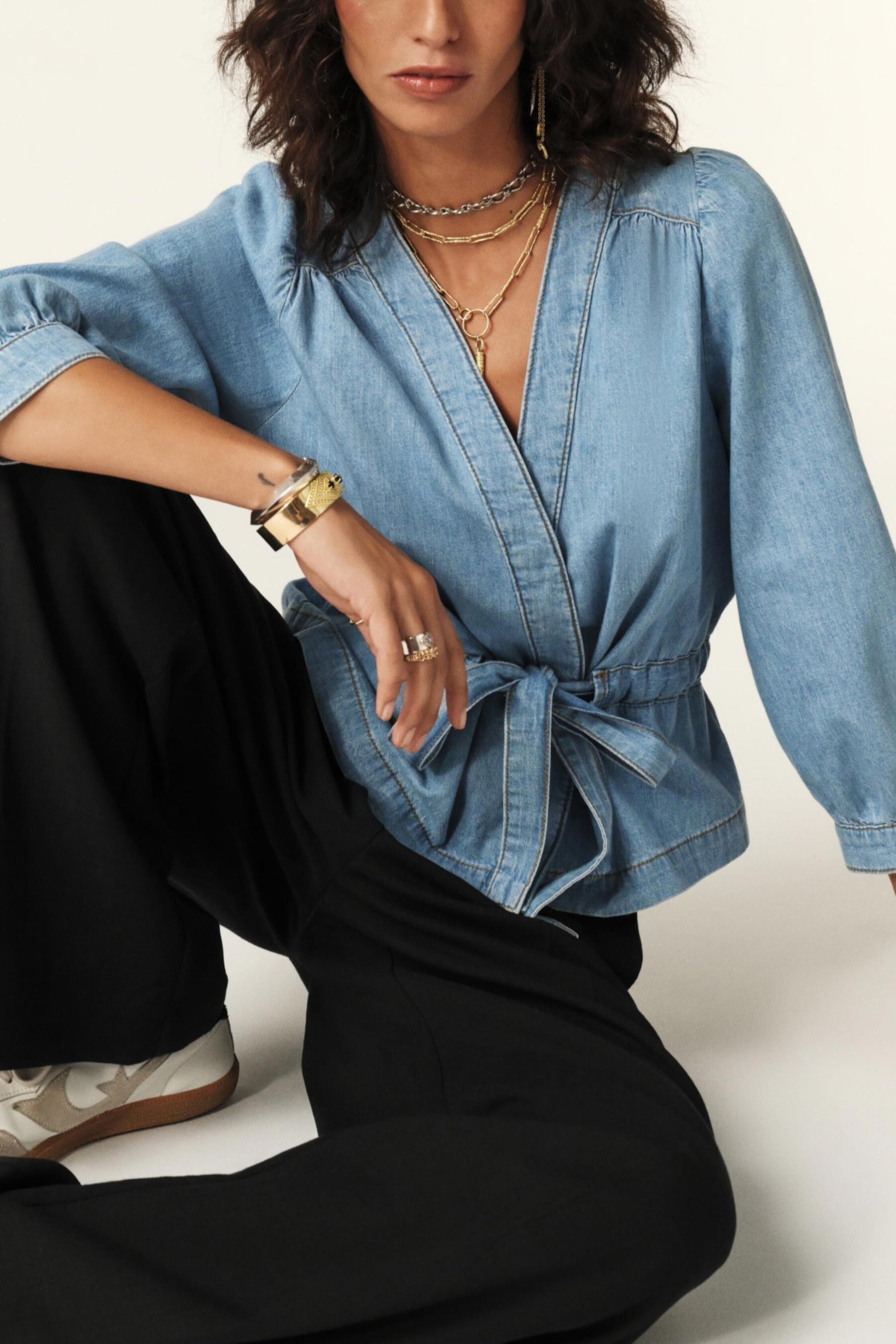 ba&sh Long-Sleeve Top Lavina Blue