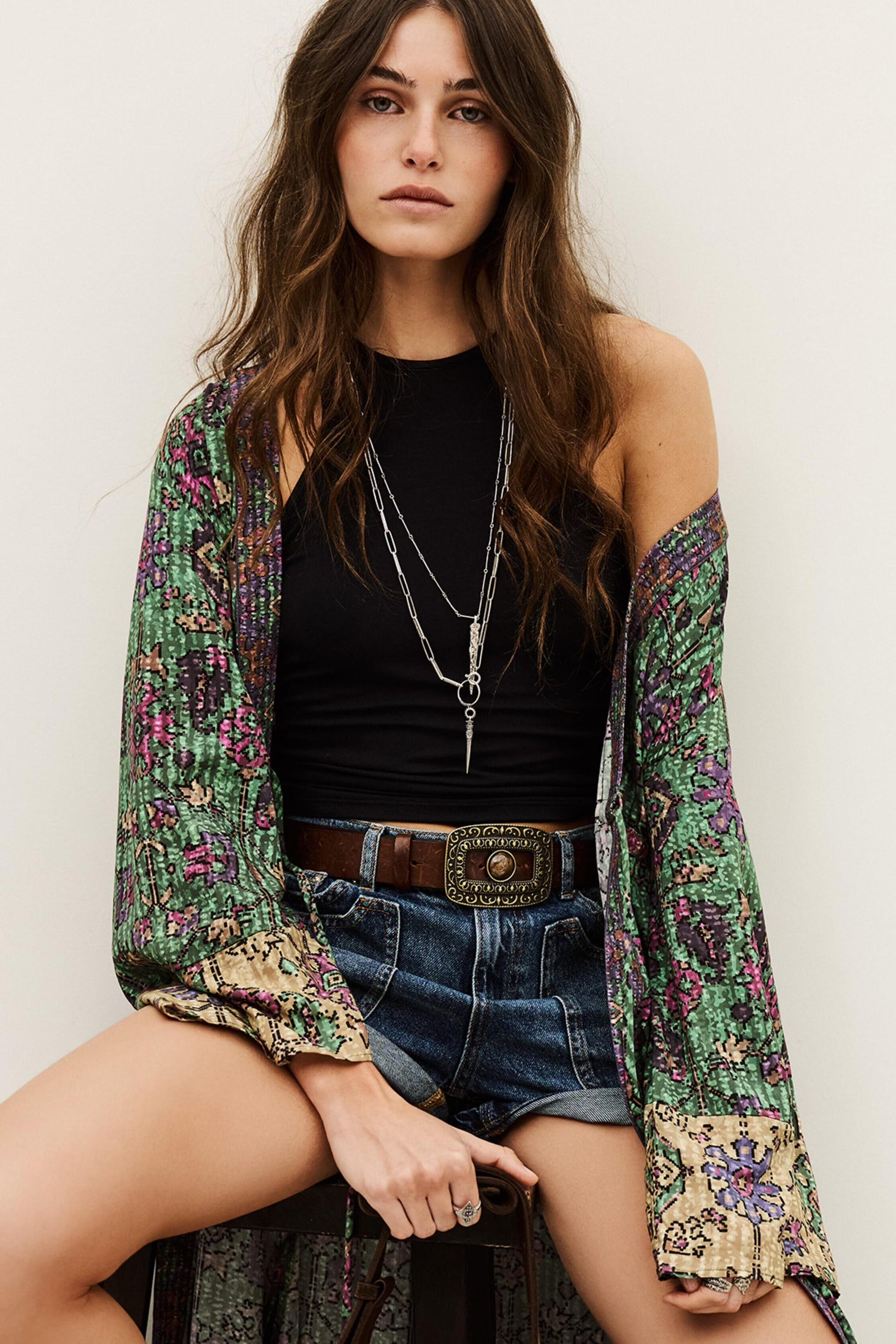 ba&sh Long Kimono Padrig Green