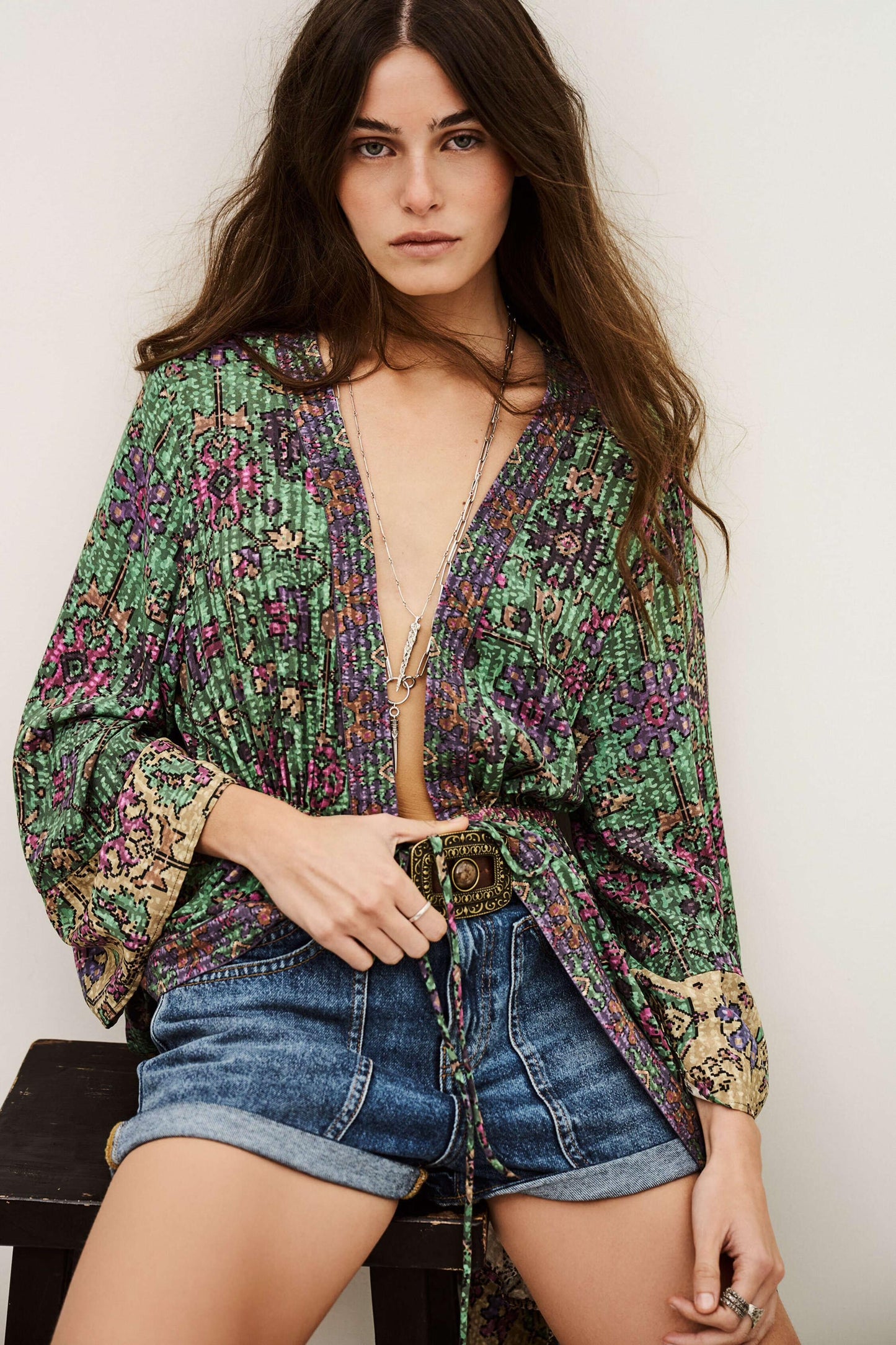 ba&sh Long Kimono Padrig Green