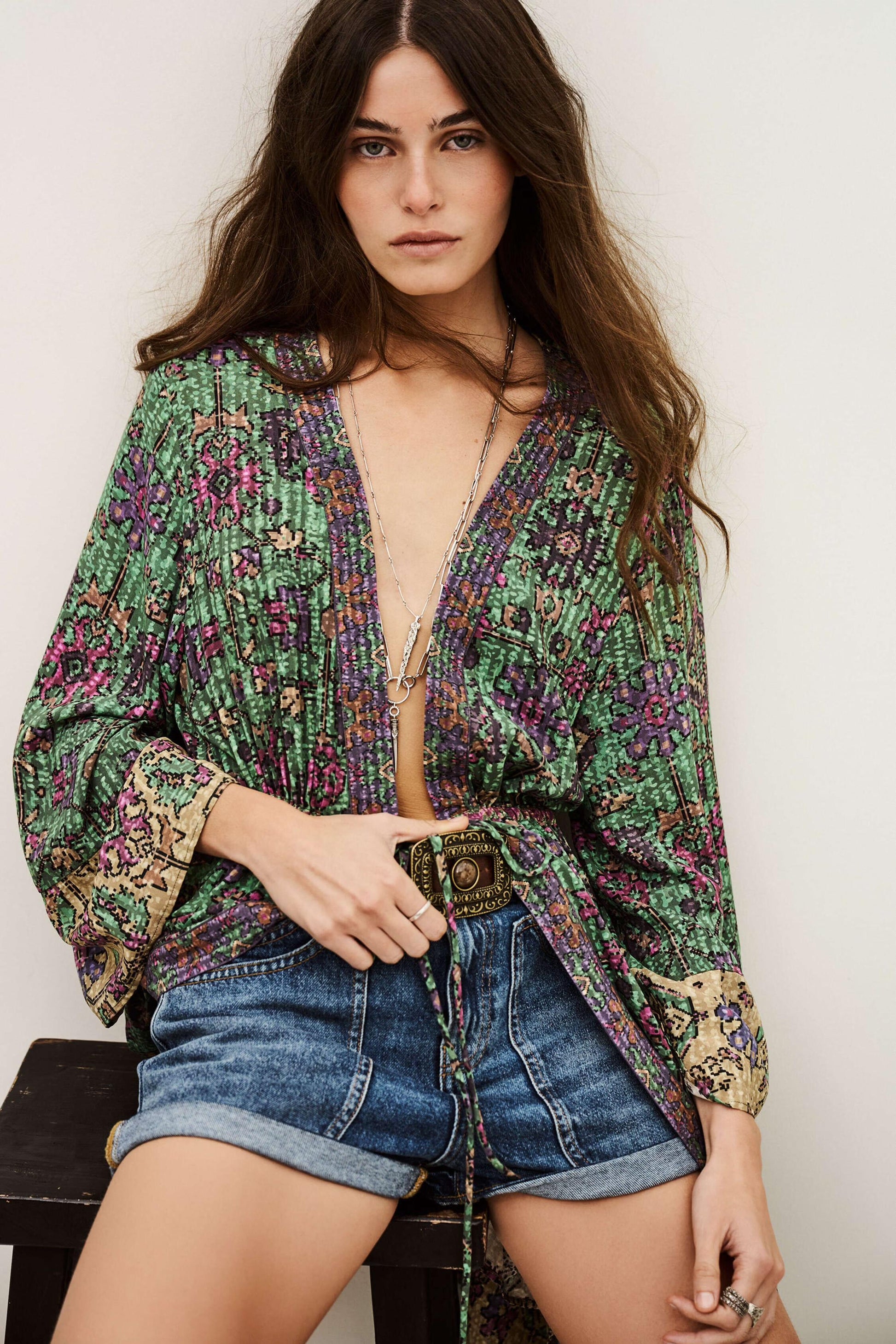 ba&sh Long Kimono Padrig Green