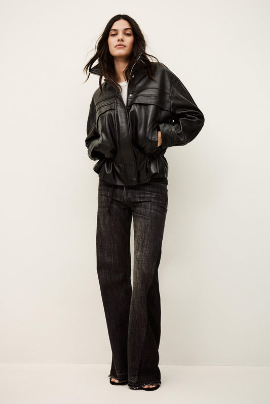 ba&sh Oversize Leather Jacket Kassia Black