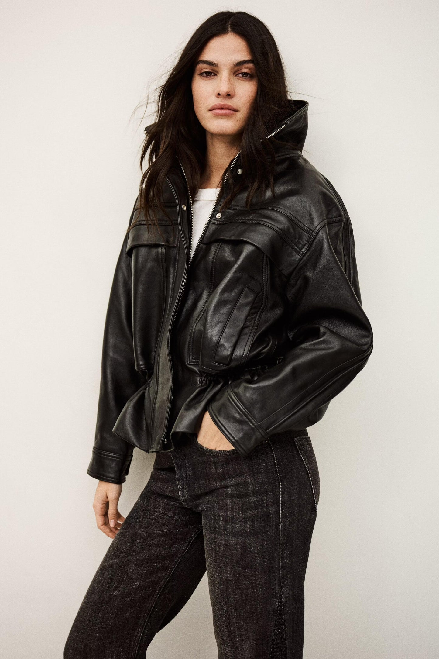 ba&sh Oversize Leather Jacket Kassia Black