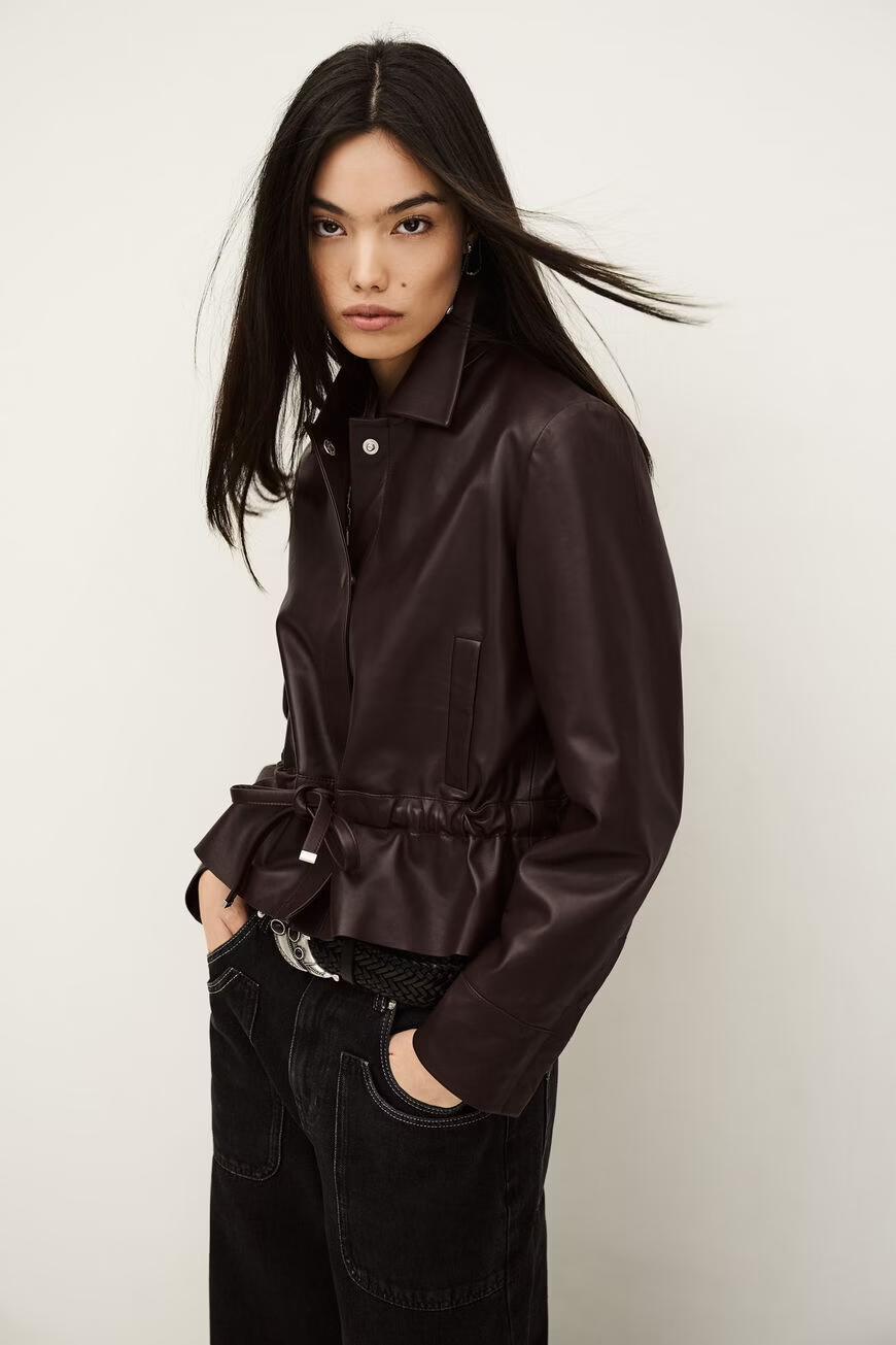 ba&sh Cropped Leather Jacket Manita Purple