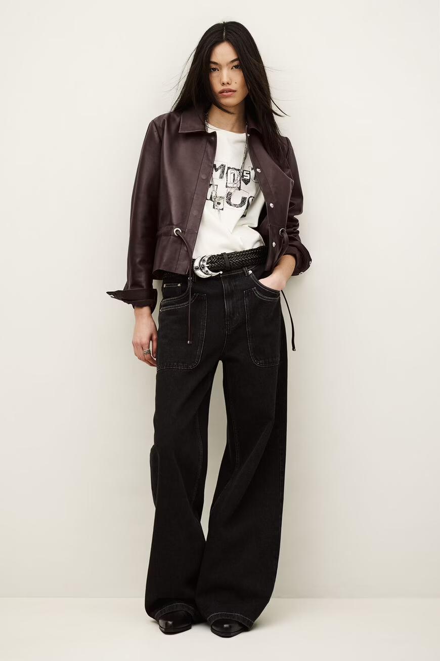 ba&sh Cropped Leather Jacket Manita Purple