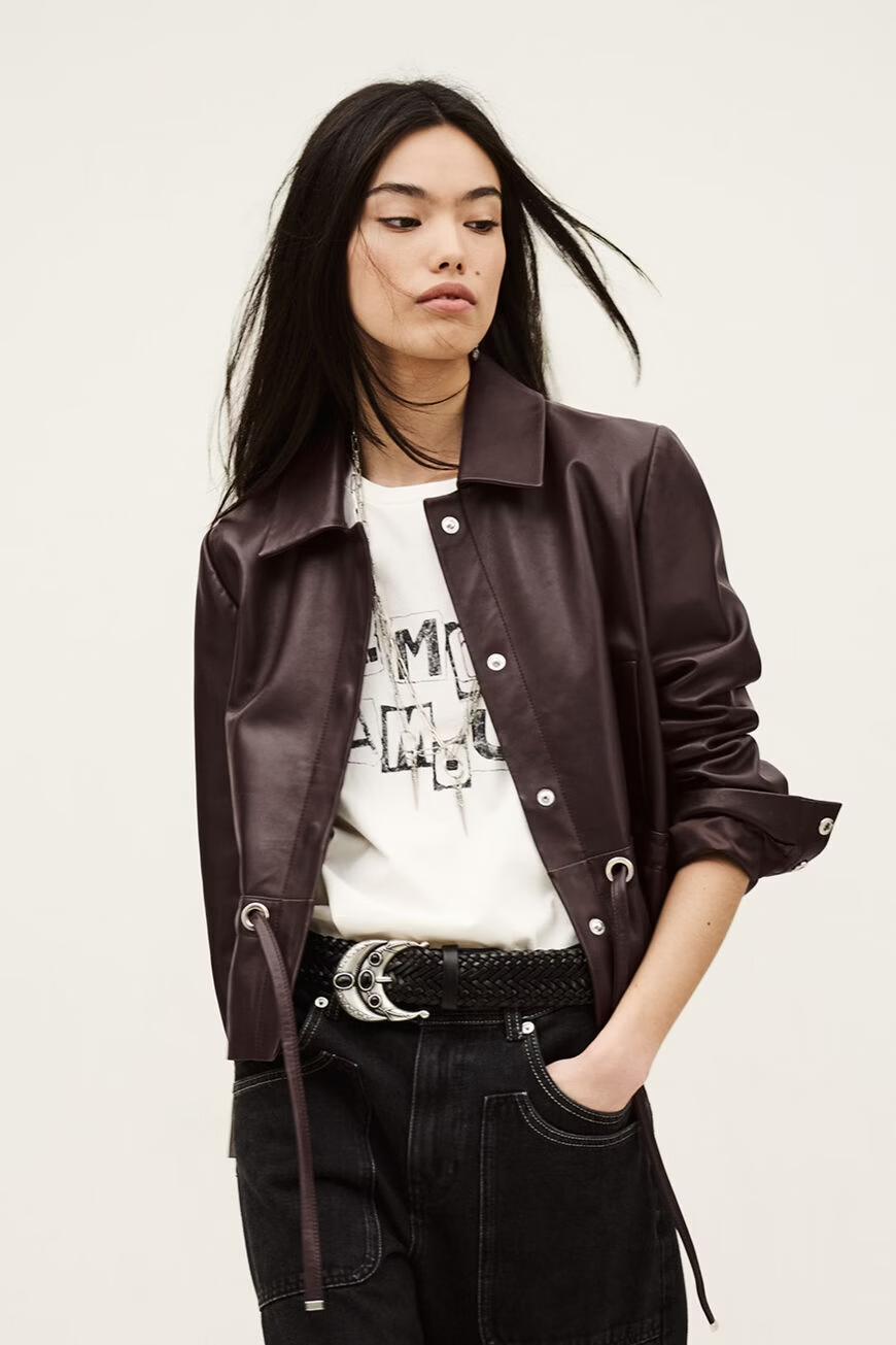 ba&sh Cropped Leather Jacket Manita Purple