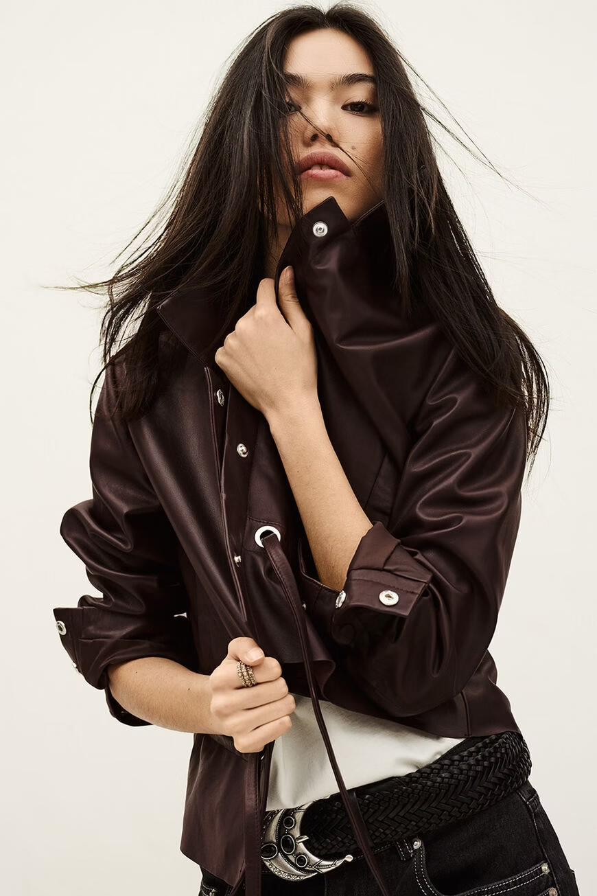 ba&sh Cropped Leather Jacket Manita Purple