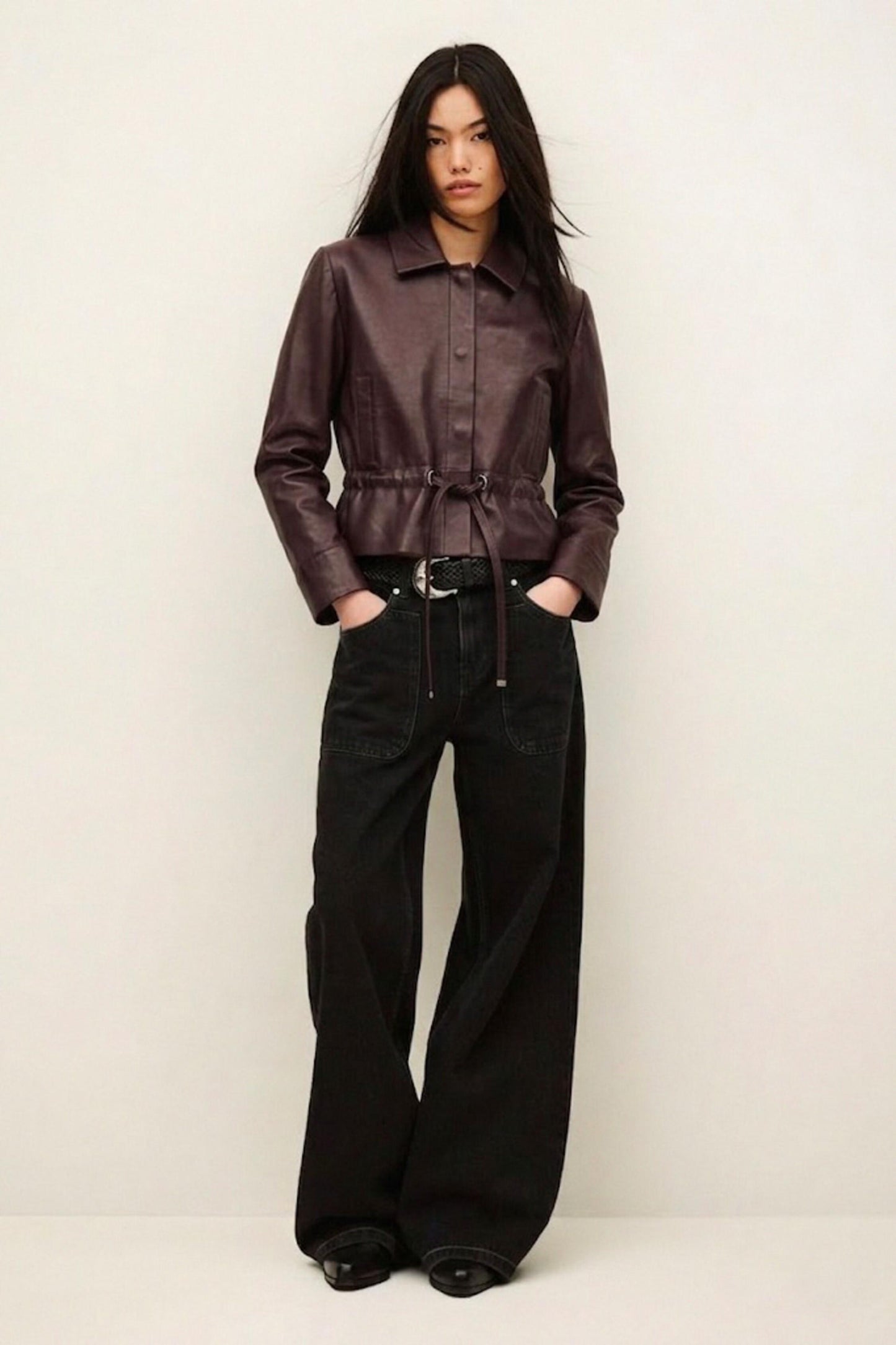 ba&sh Cropped Leather Jacket Manita Purple