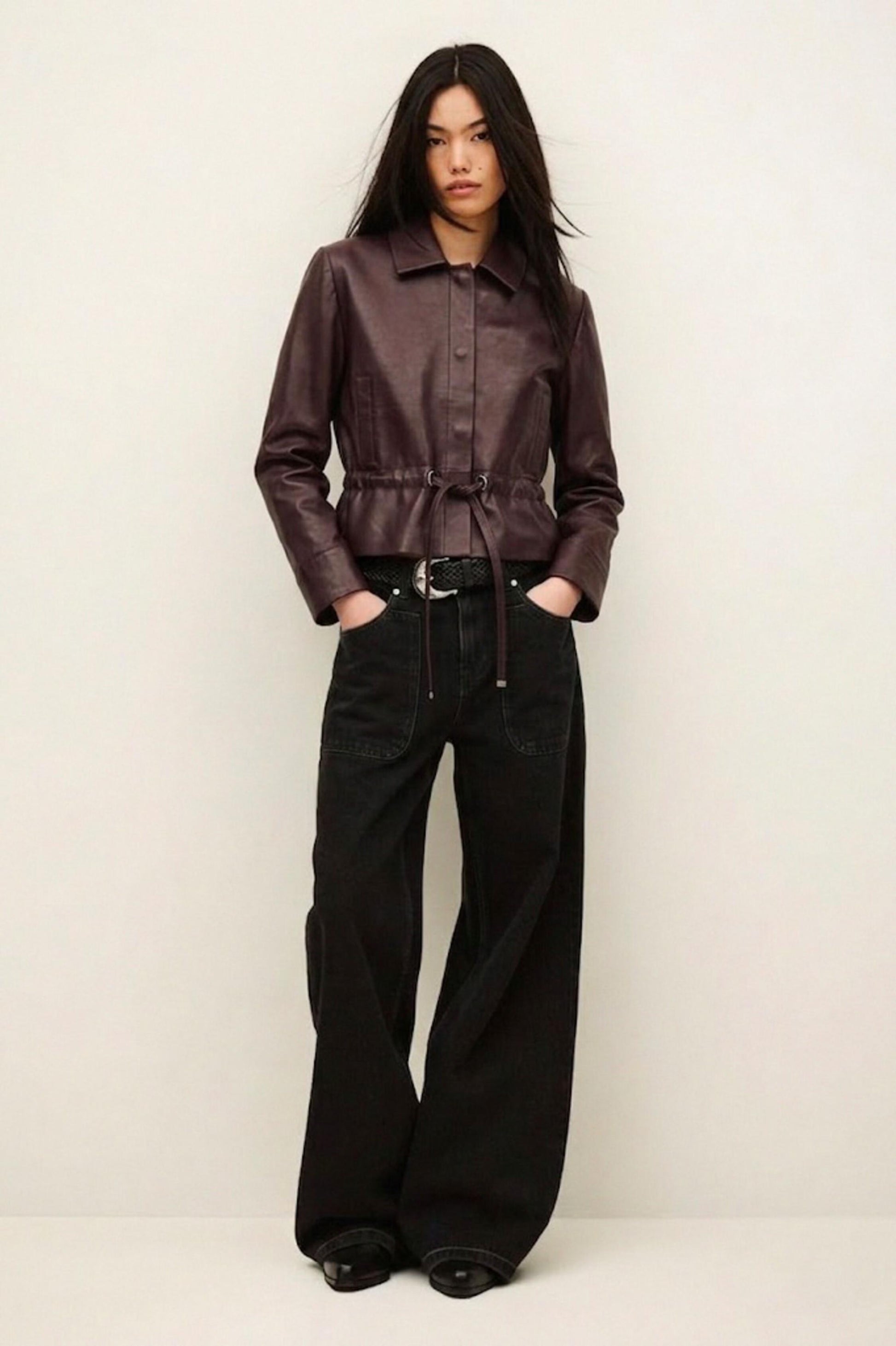 ba&sh Cropped Leather Jacket Manita Purple