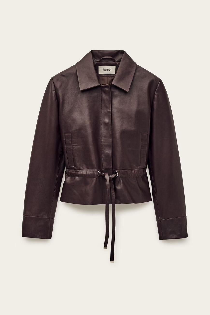 ba&sh Cropped Leather Jacket Manita Purple