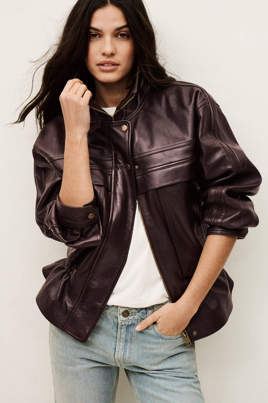 ba&sh Oversize Leather Jacket Kassia Red