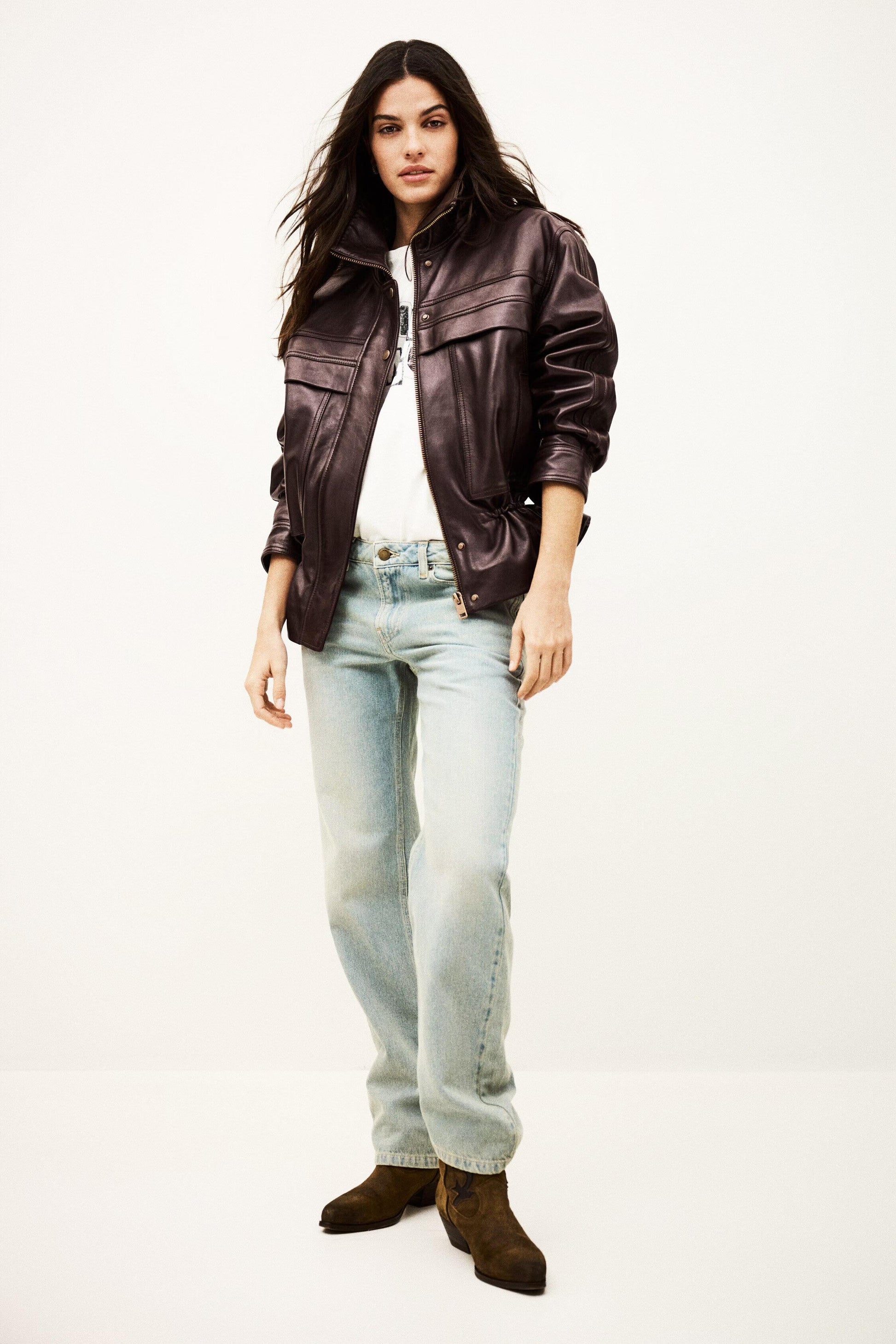 ba&sh Oversize Leather Jacket Kassia Red