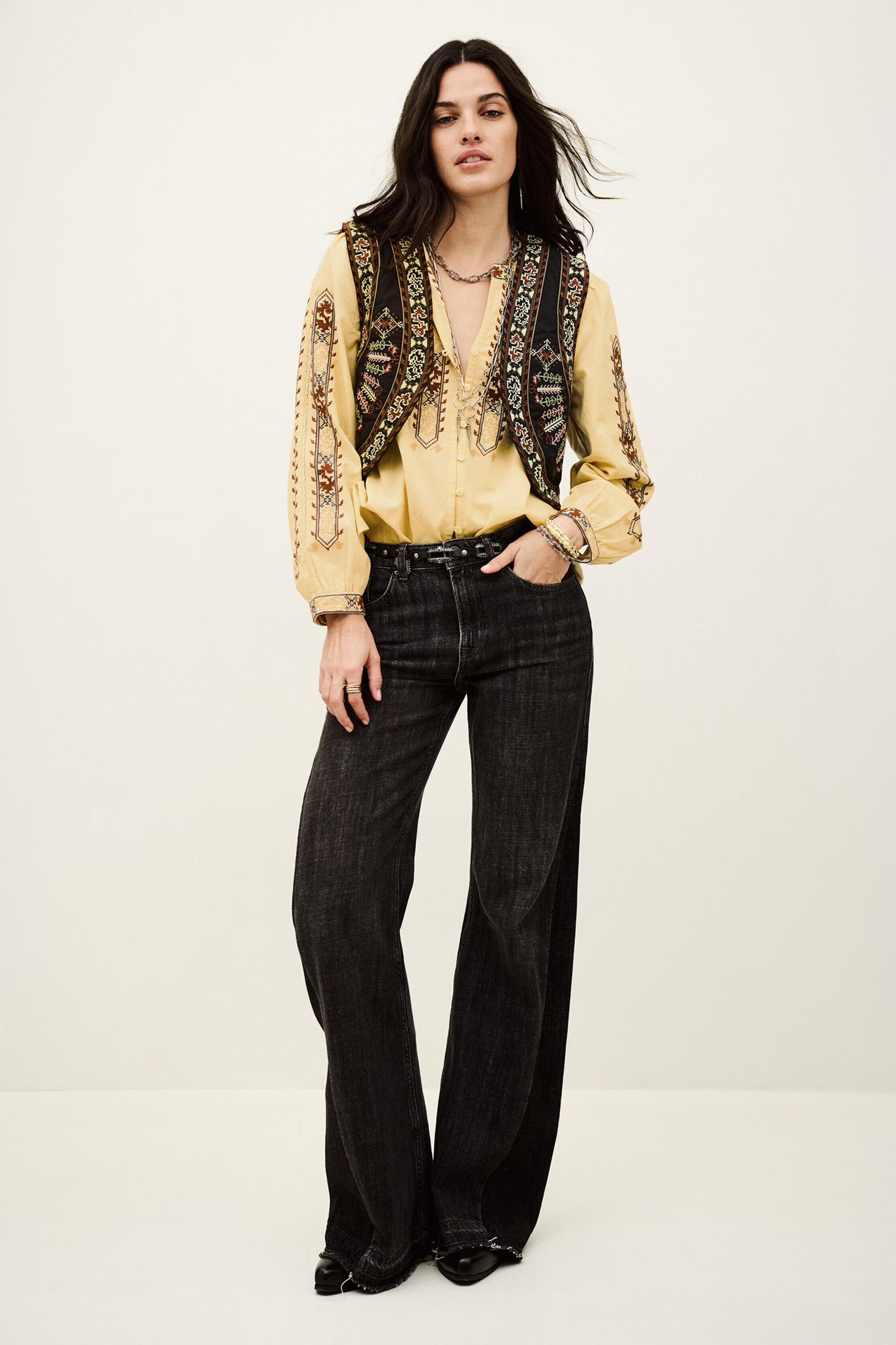 ba&sh Cropped Embroidered Cardigan Fosca Gray