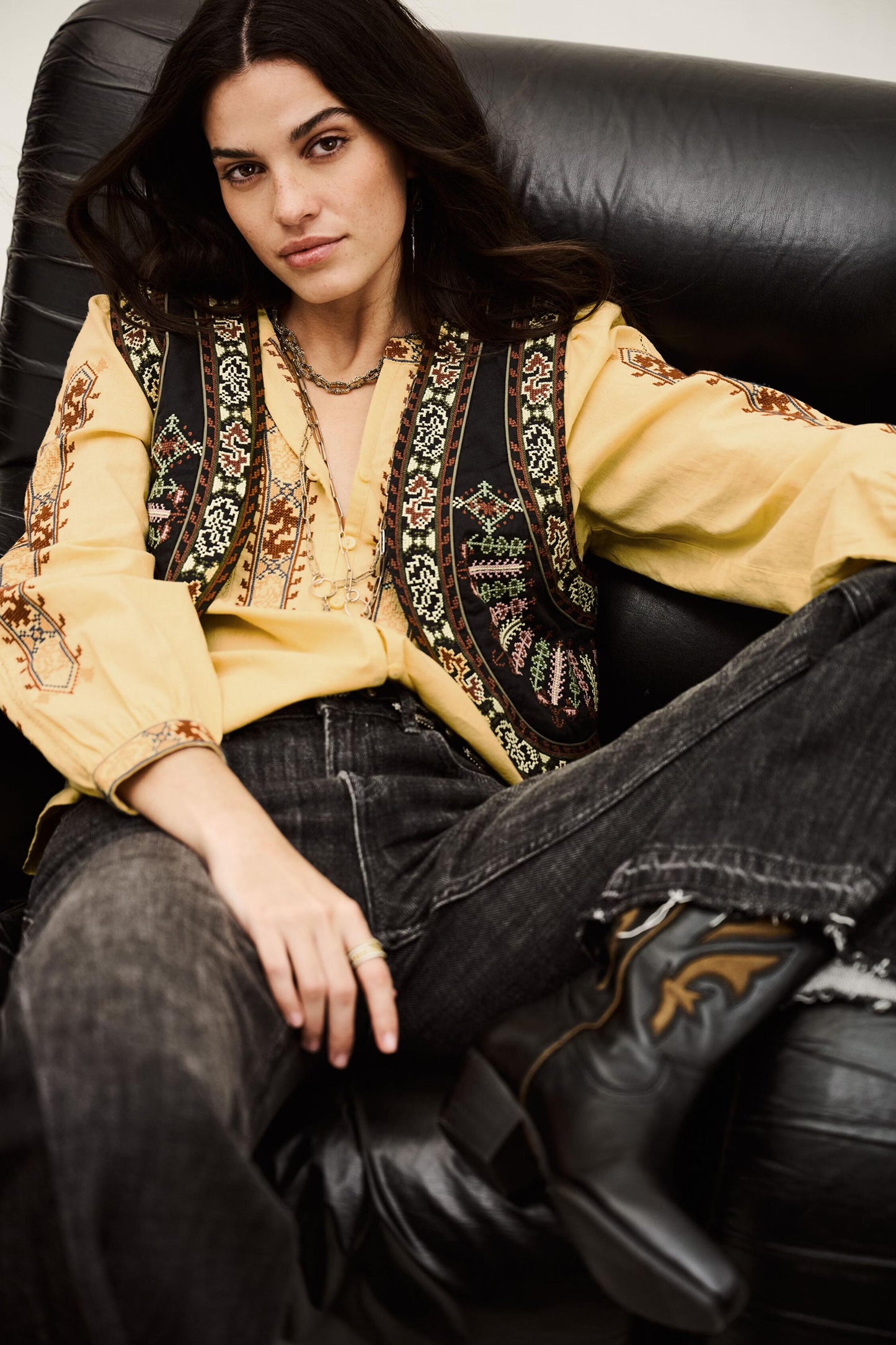 ba&sh Cropped Embroidered Cardigan Fosca Gray