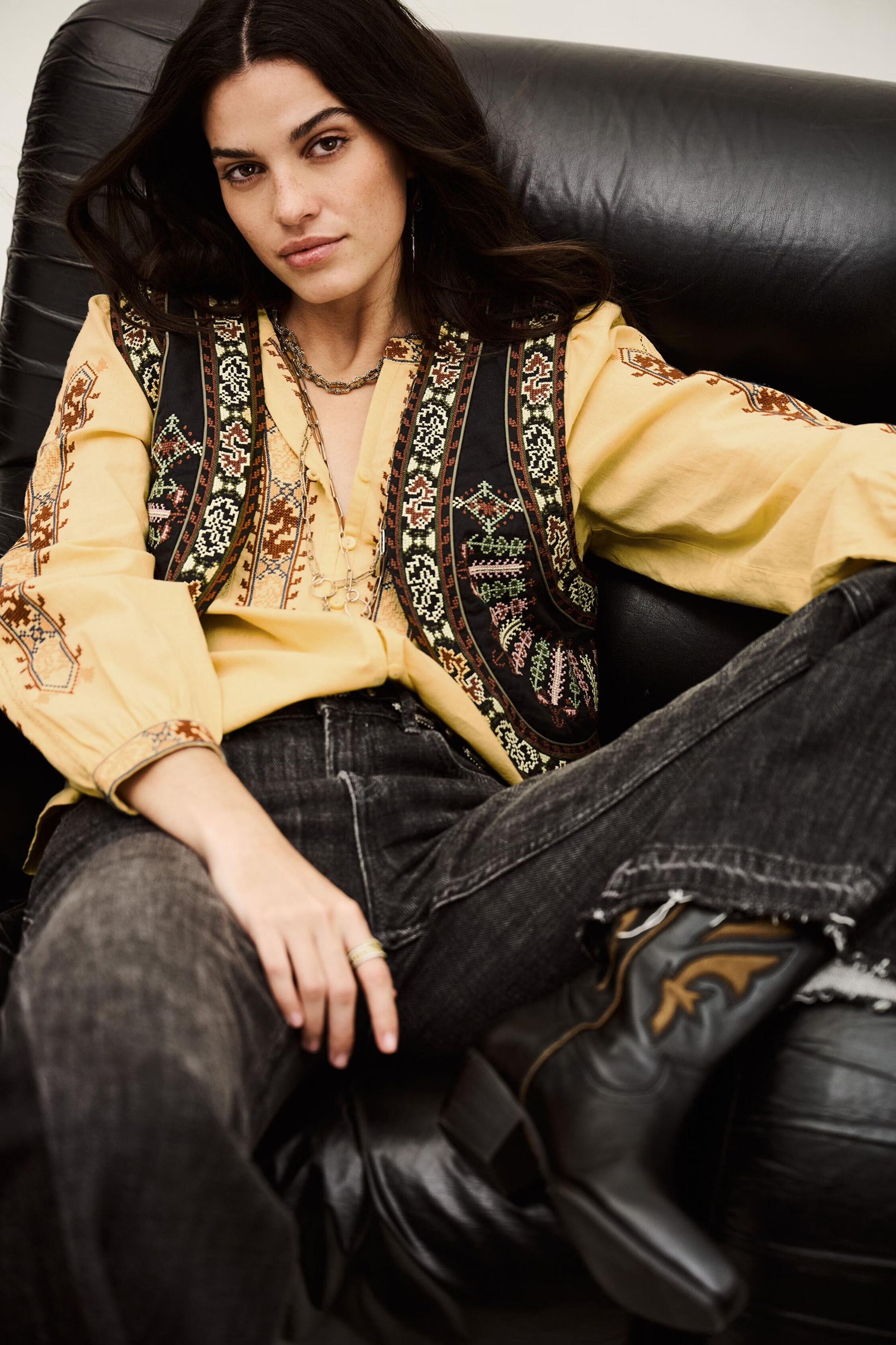 ba&sh Cropped Embroidered Cardigan Fosca Gray