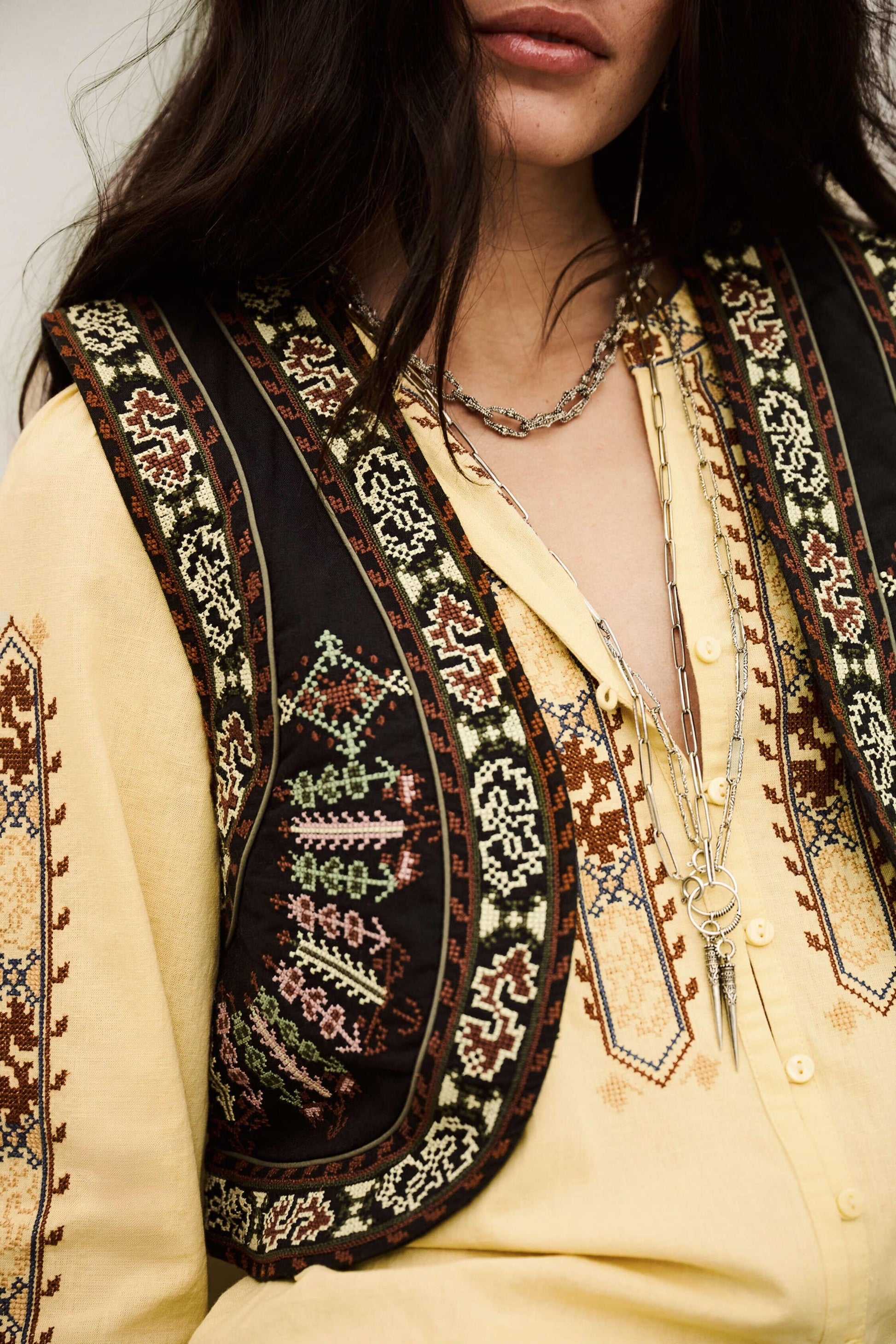 ba&sh Cropped Embroidered Cardigan Fosca Gray