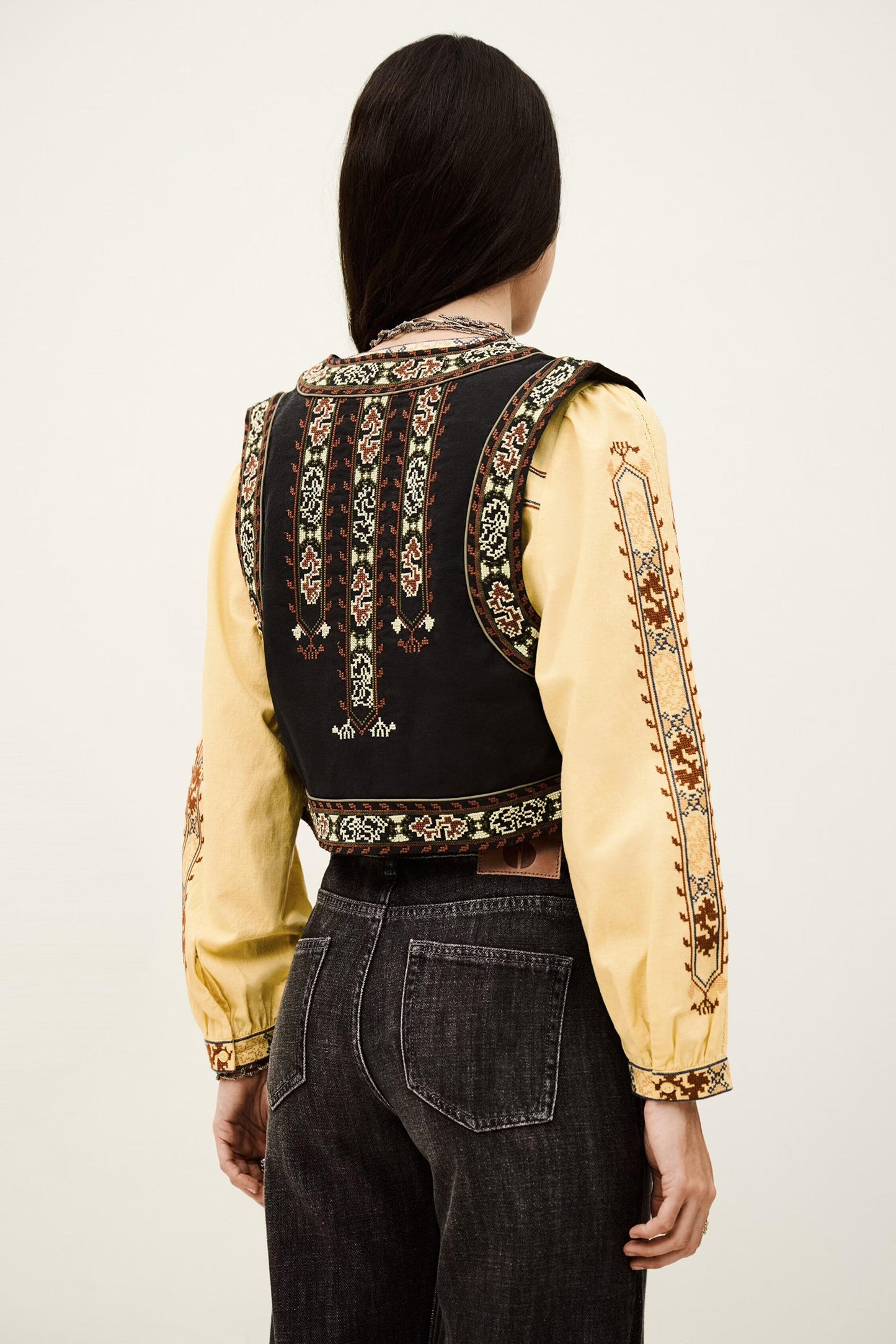 ba&sh Cropped Embroidered Cardigan Fosca Gray