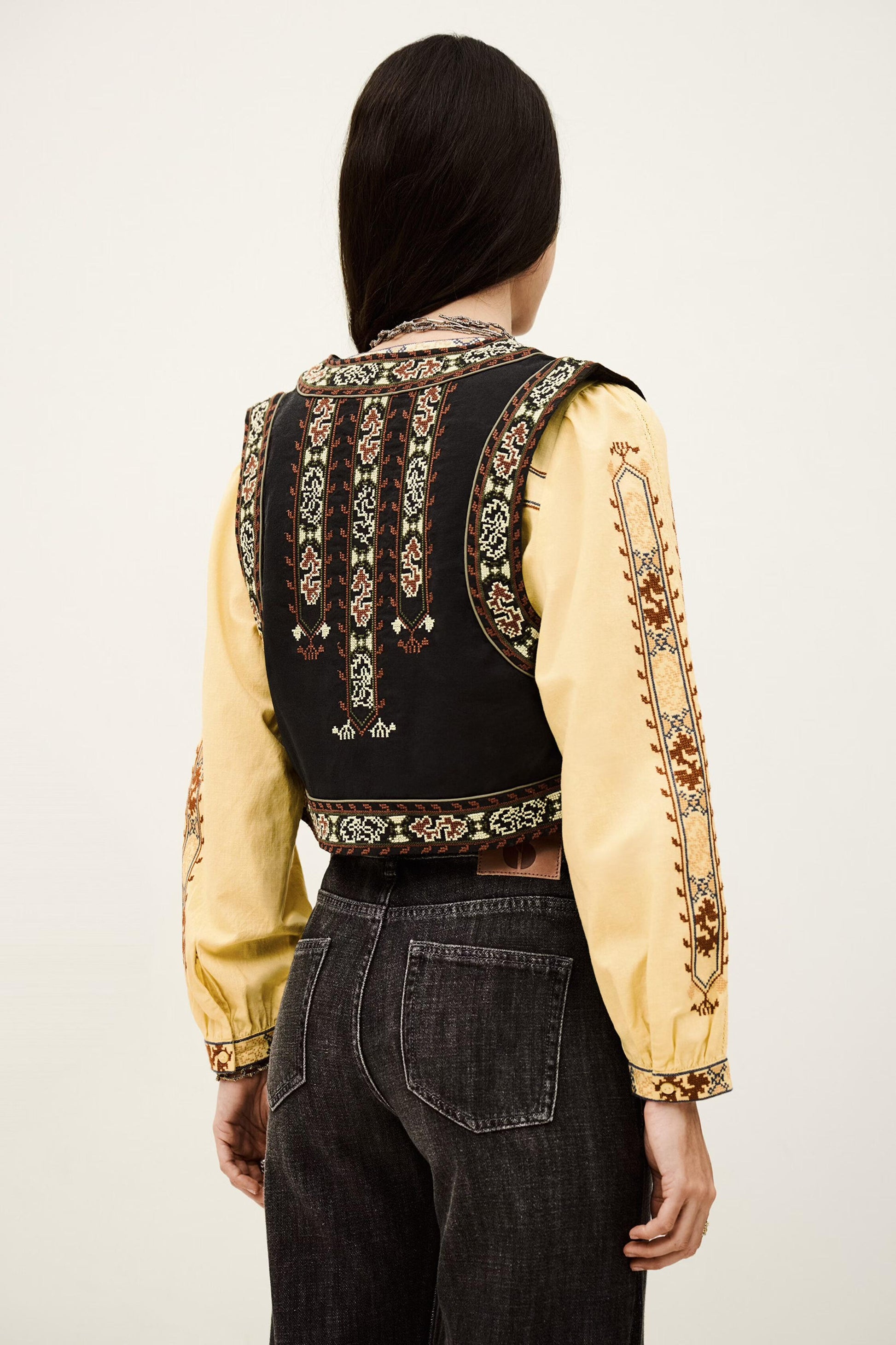 ba&sh Cropped Embroidered Cardigan Fosca Gray