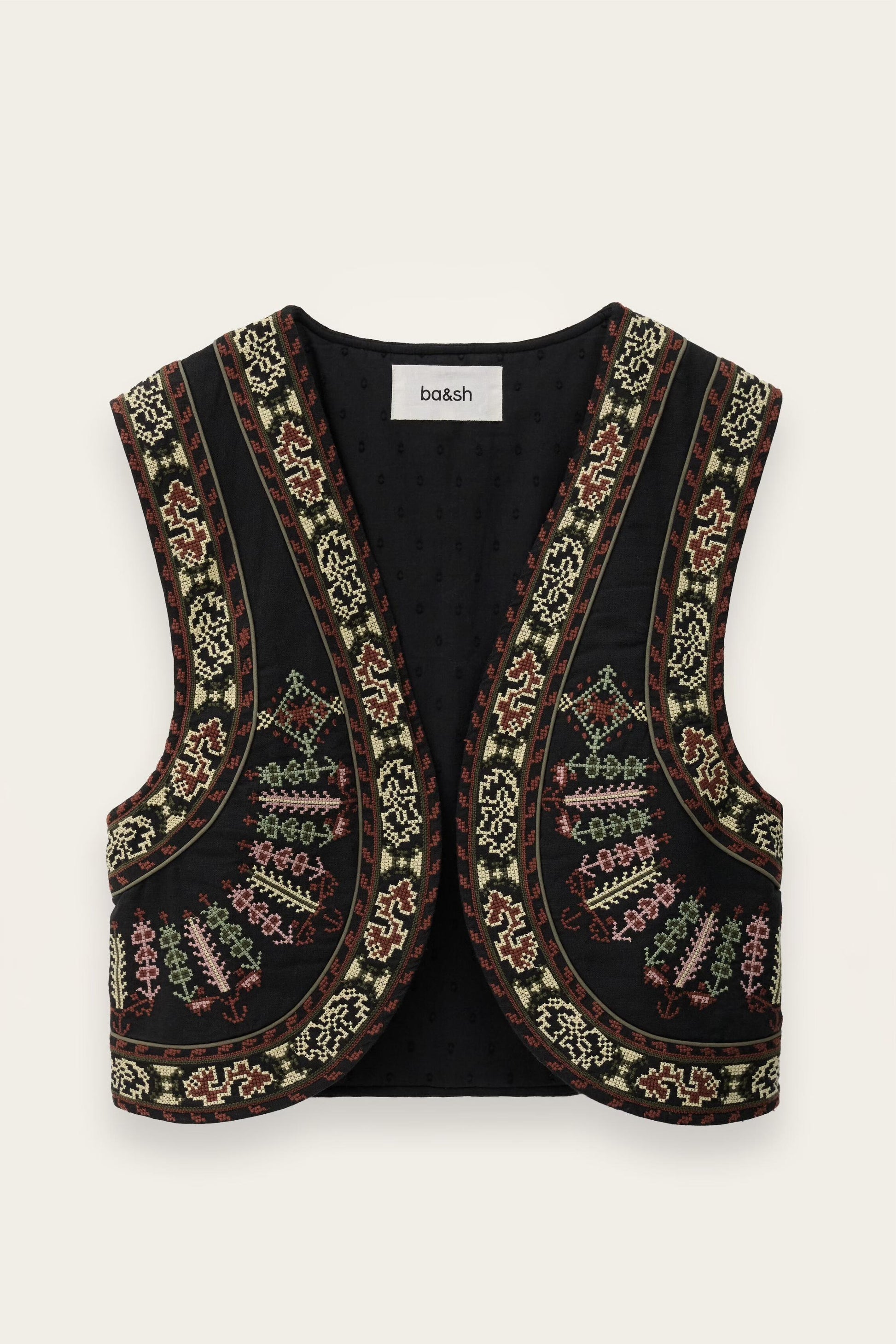 ba&sh Cropped Embroidered Cardigan Fosca Gray