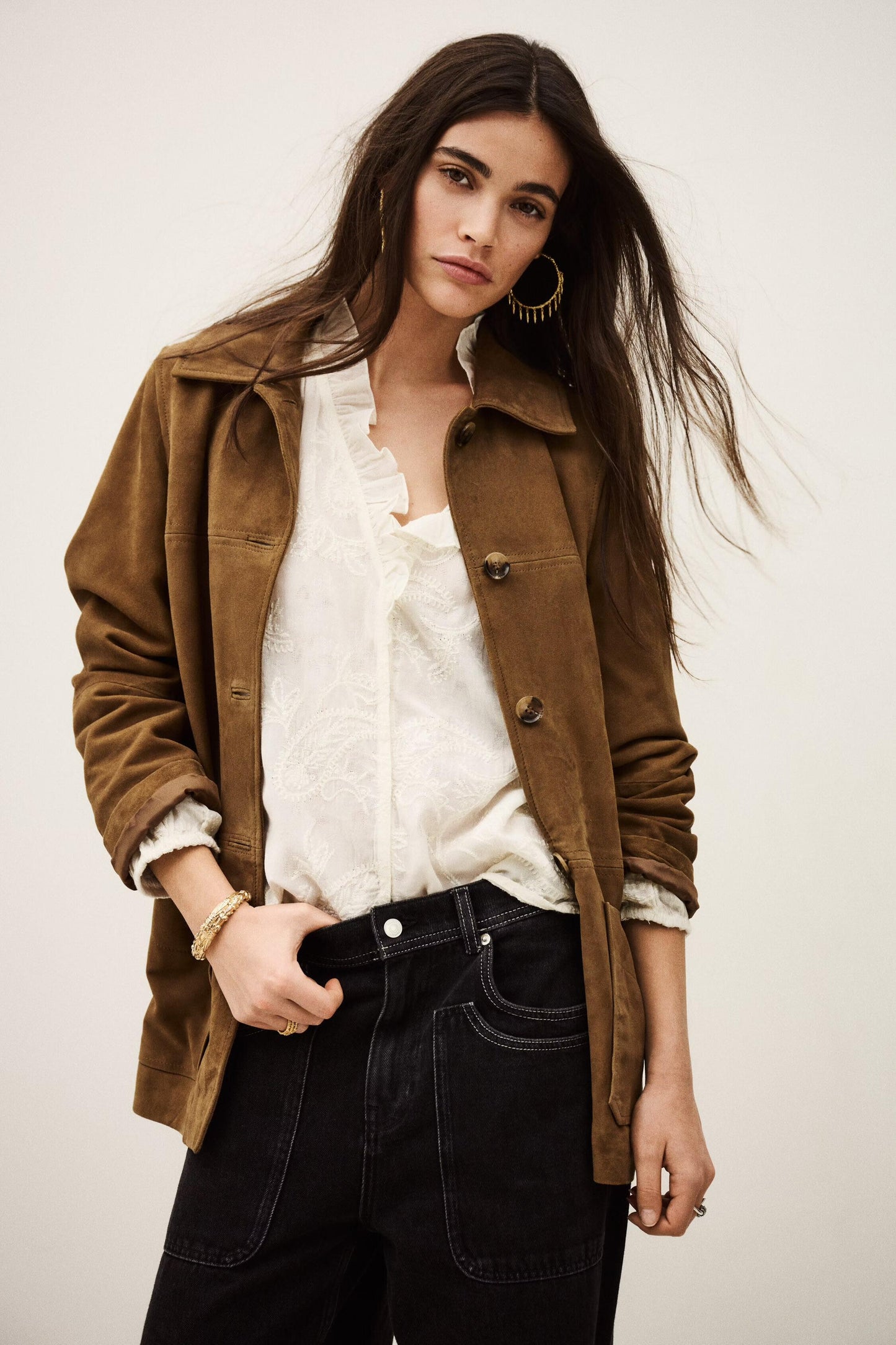 ba&sh Long Velvet Jacket Mario Brown