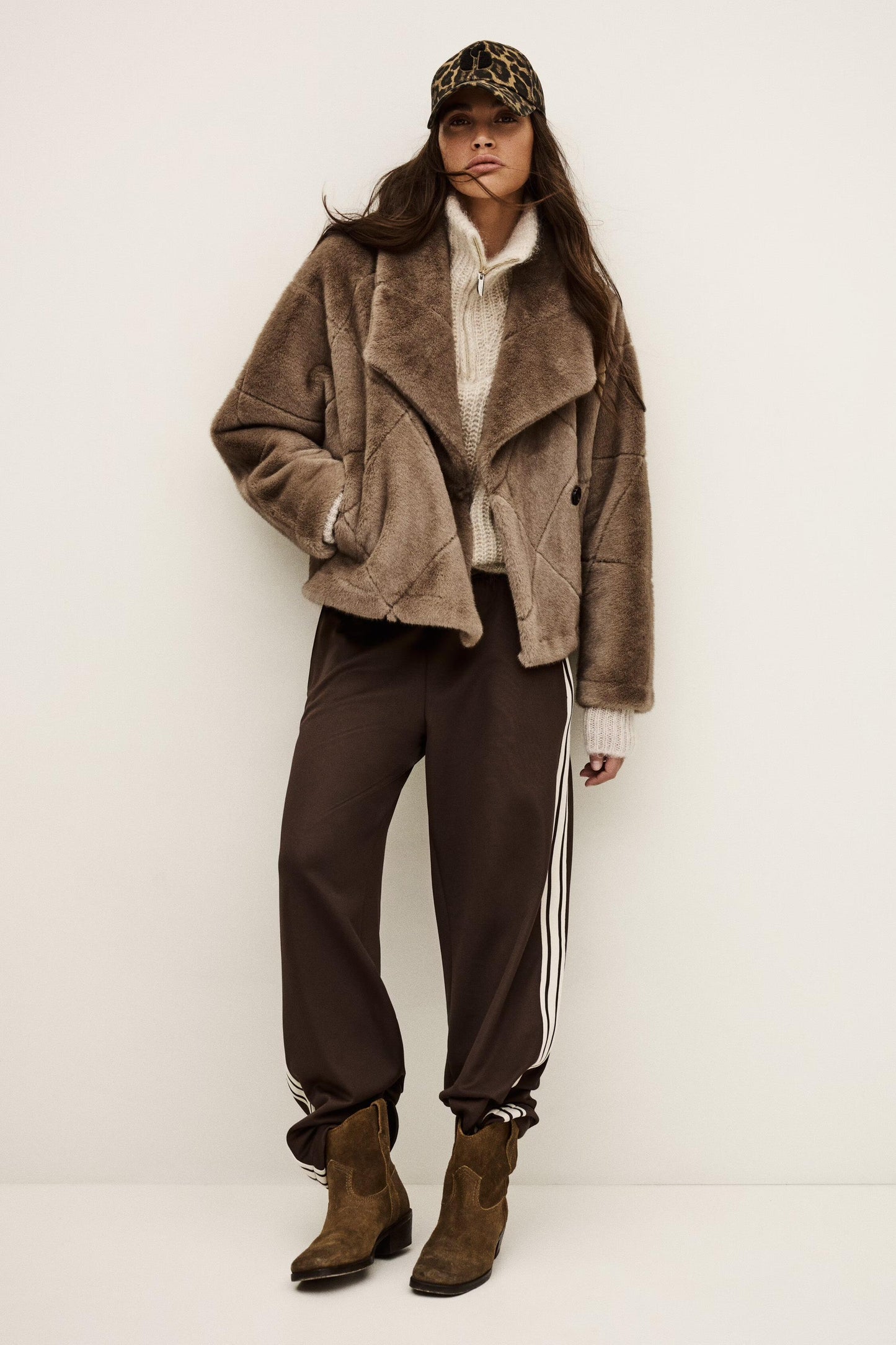 ba&sh Faux Fur Coat Pinie Gray