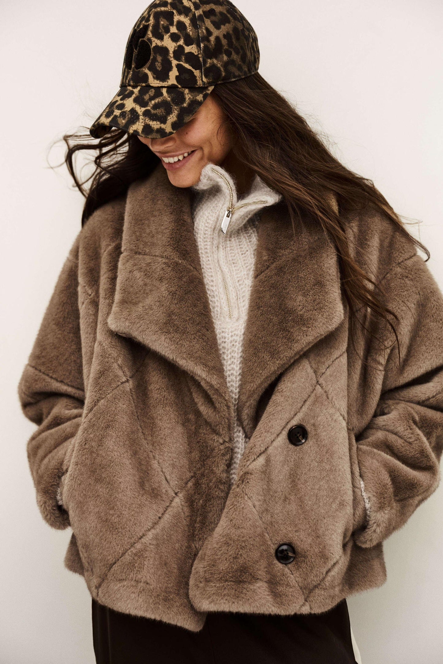 ba&sh Faux Fur Coat Pinie Gray