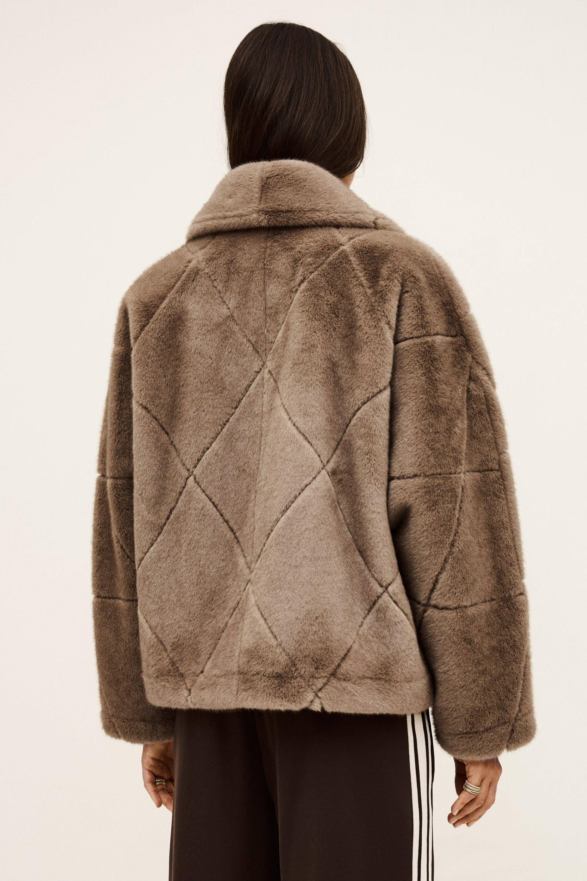 ba&sh Faux Fur Coat Pinie Gray