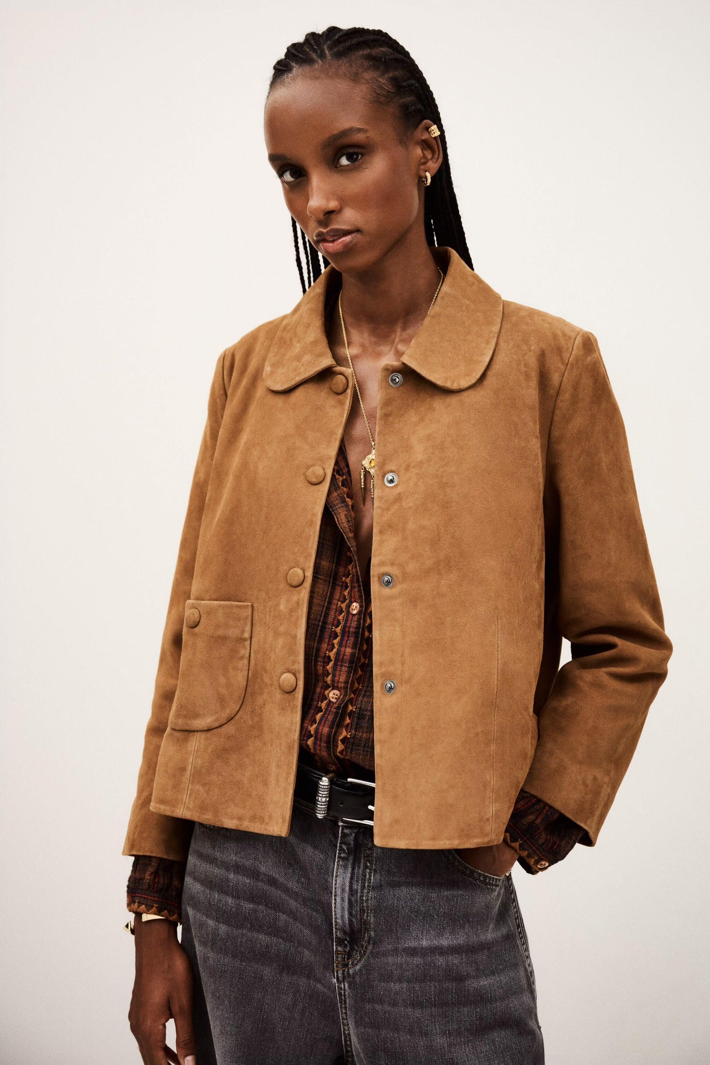 ba&sh Straight-Cut Jacket Milas Brown
